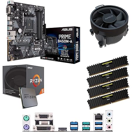 Components4All AMD Ryzen 5 2600X 3.6GHz (Turbo 4.2GHz) Six Core Twelve Thread CPU, ASUS Prime B450M-A Motherboard & 16GB 3000MHz Corsair DDR4 RAM Pre-Built Bundle