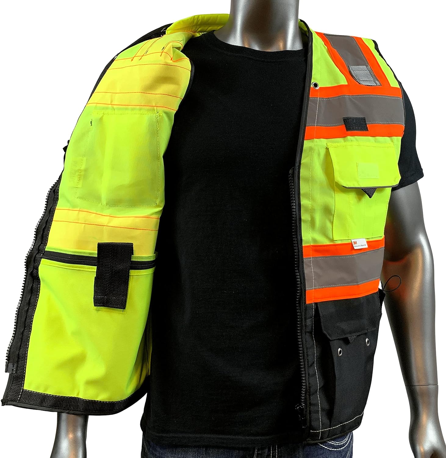C Vest for Mens Safety Vest With Zipper and Utility Pockets Premium Black Series Surveyors Vest (Medium, Yellow/Black)