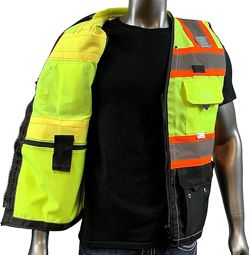 Miniatura 5 de Chaleco C para hombre, serie negra, chaleco de seguridad con cremallera y bolsillos utilitarios, chaleco de topógrafos serie negra de primera