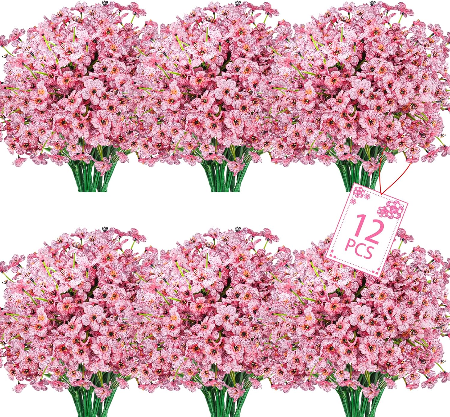 Uieke Artificial Fake Flowers, 12 Bundles Outdoor Plastic Flowers