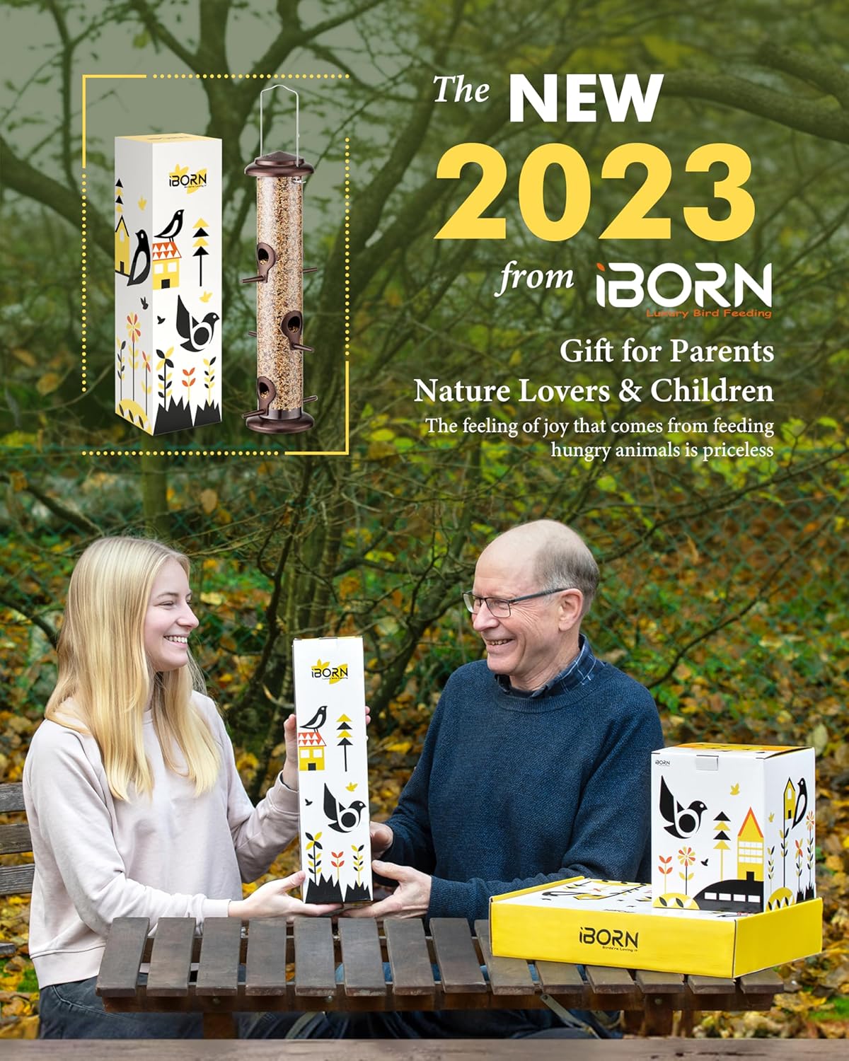 iBorn Metal Bird Feeder Hanging Wild Bird Seed Feeder for Mix Seed Blends Heavy Duty All Metal Coffee Finish,15 Inch 6 Port(Seed is not Included)