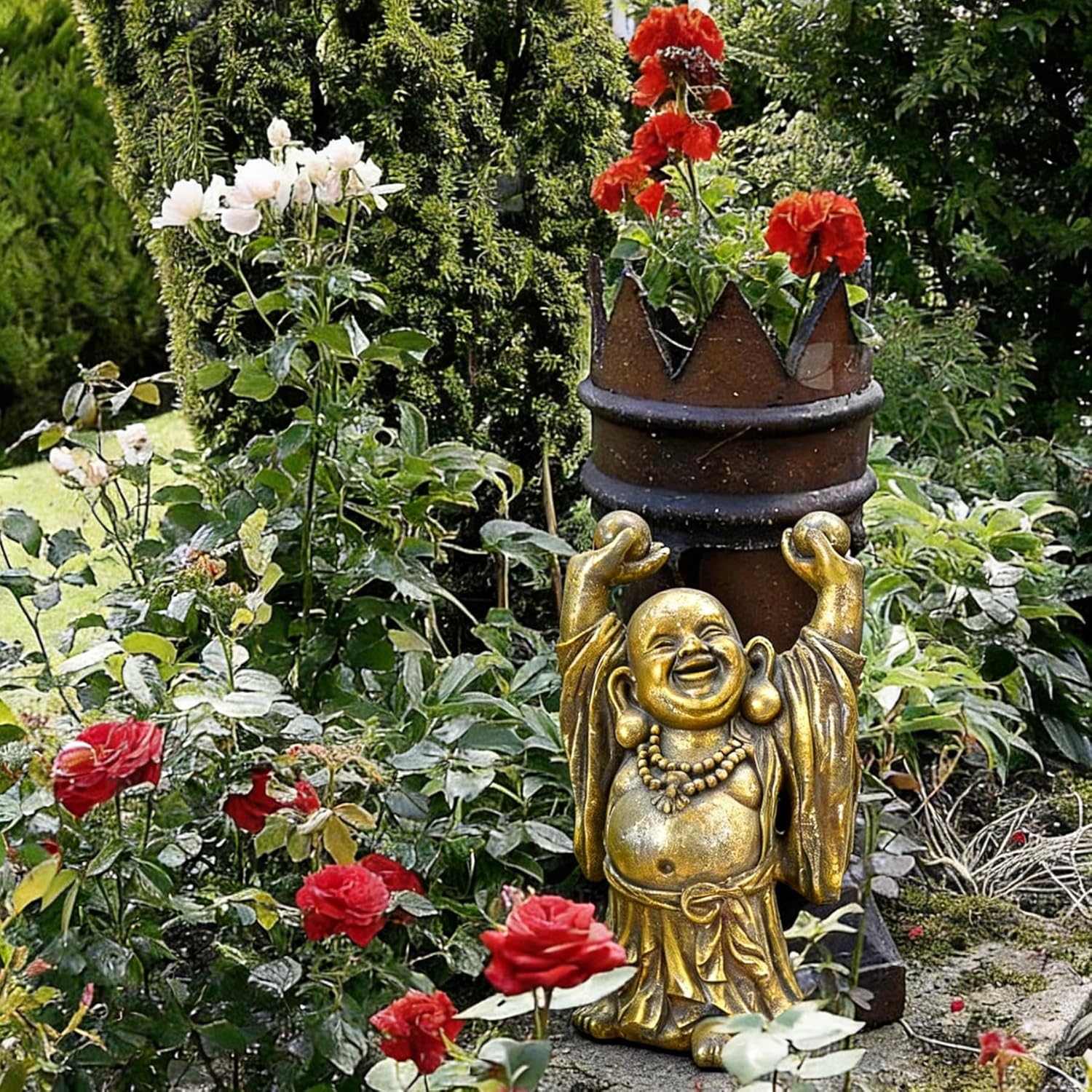 17" Laughing Buddha Statue Outdoor, Large Buddha Statue, Zen Garden Decor Gifts for Room/Patio/Deck/Porch Yard Art Decoration