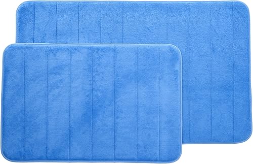 Miniatura 4 de Juego de 2 tapetes de baño de microfibra de espuma viscoelástica con parte trasera antideslizante y parte superior con patrón de rayas de secado