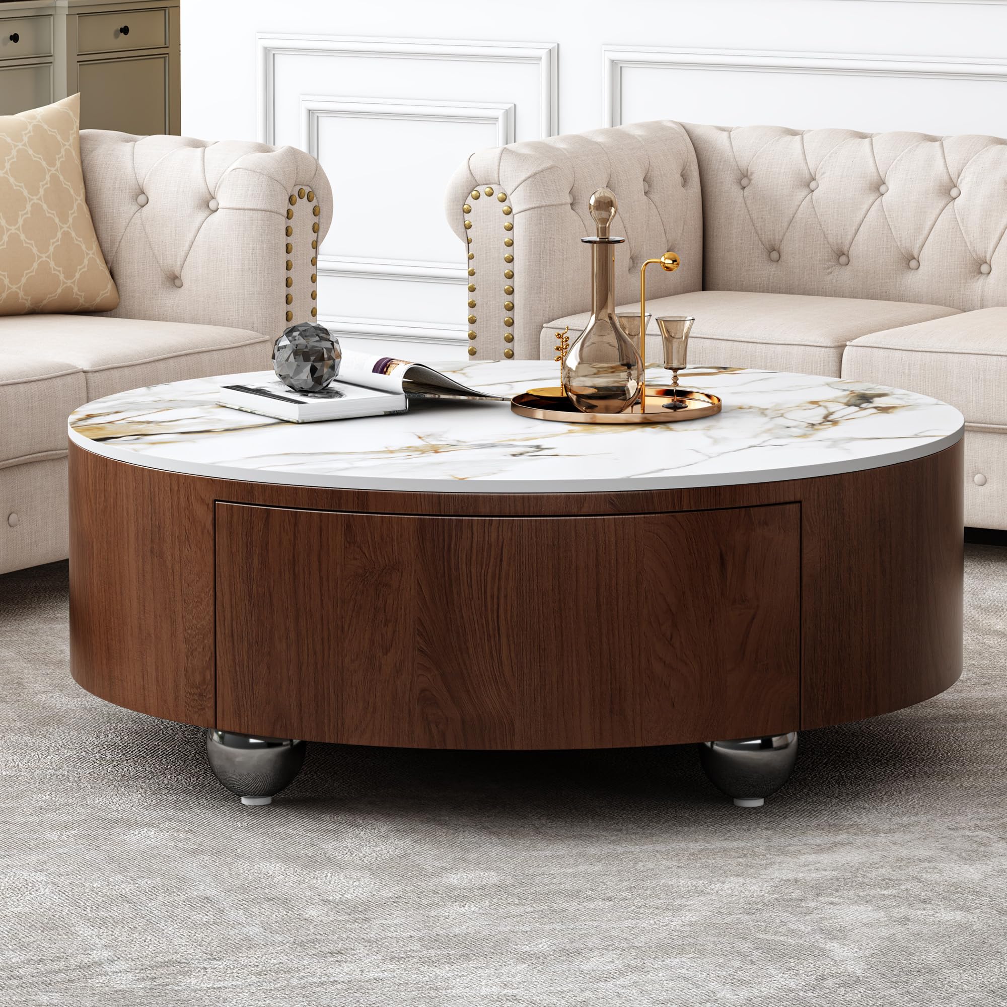 Amazon.com: Modern Sintered Stone Coffee Table with Wood Base