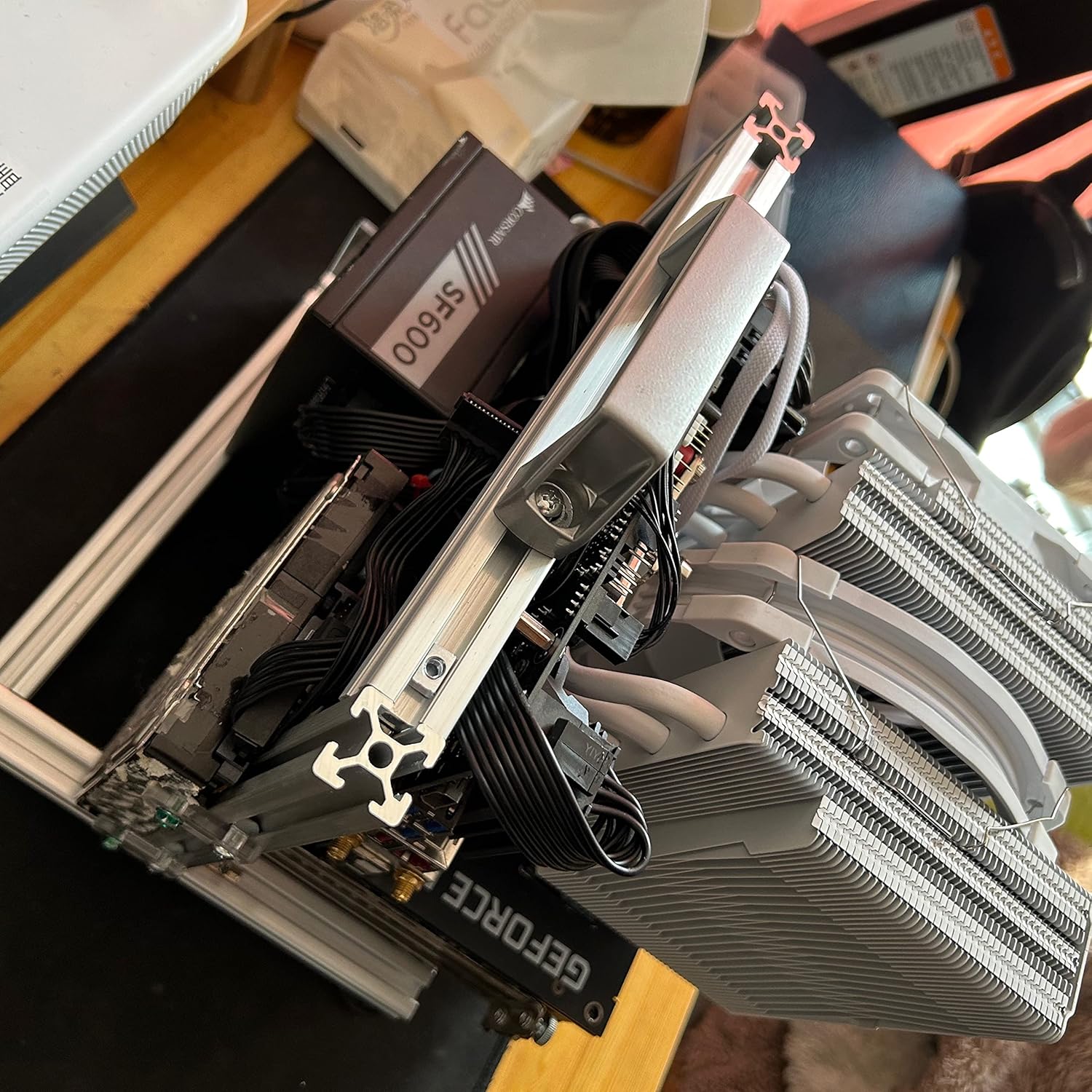 PC ITX (17 x 17cm) PC Motherboard Open Air Case Frame, Open Bare Metal Air Water Cooling Fan Stand (Silver)