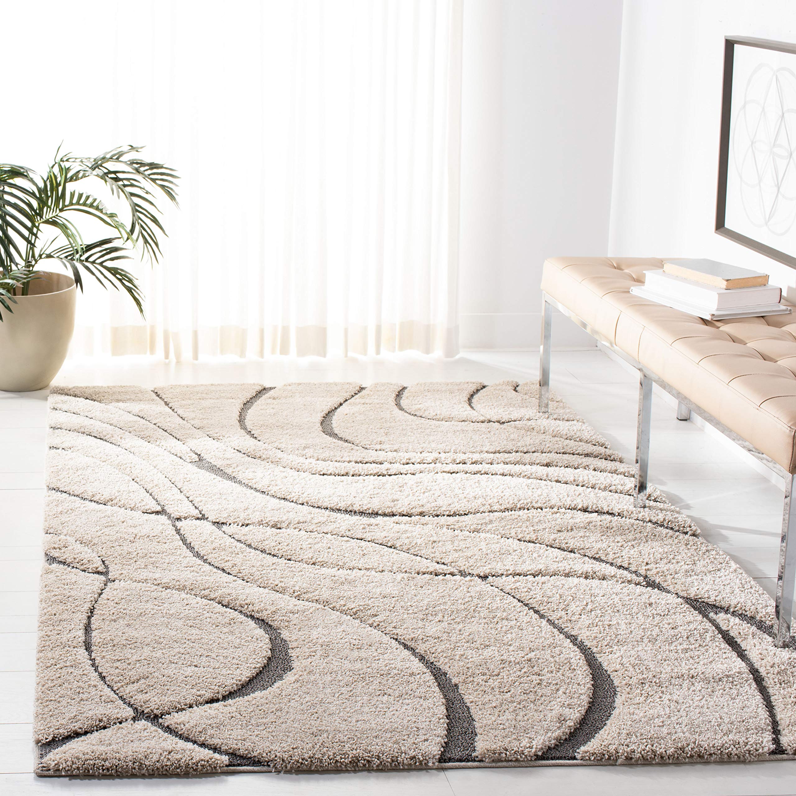 SAFAVIEH Florida Shag Collection Accent Rug - 2'3" x 5', Cream & Grey, Non-Shedding & Easy Care, 1.2-inch Thick Ideal for High Traffic Areas in Entryway, Living Room, Bedroom (SG471-1180)