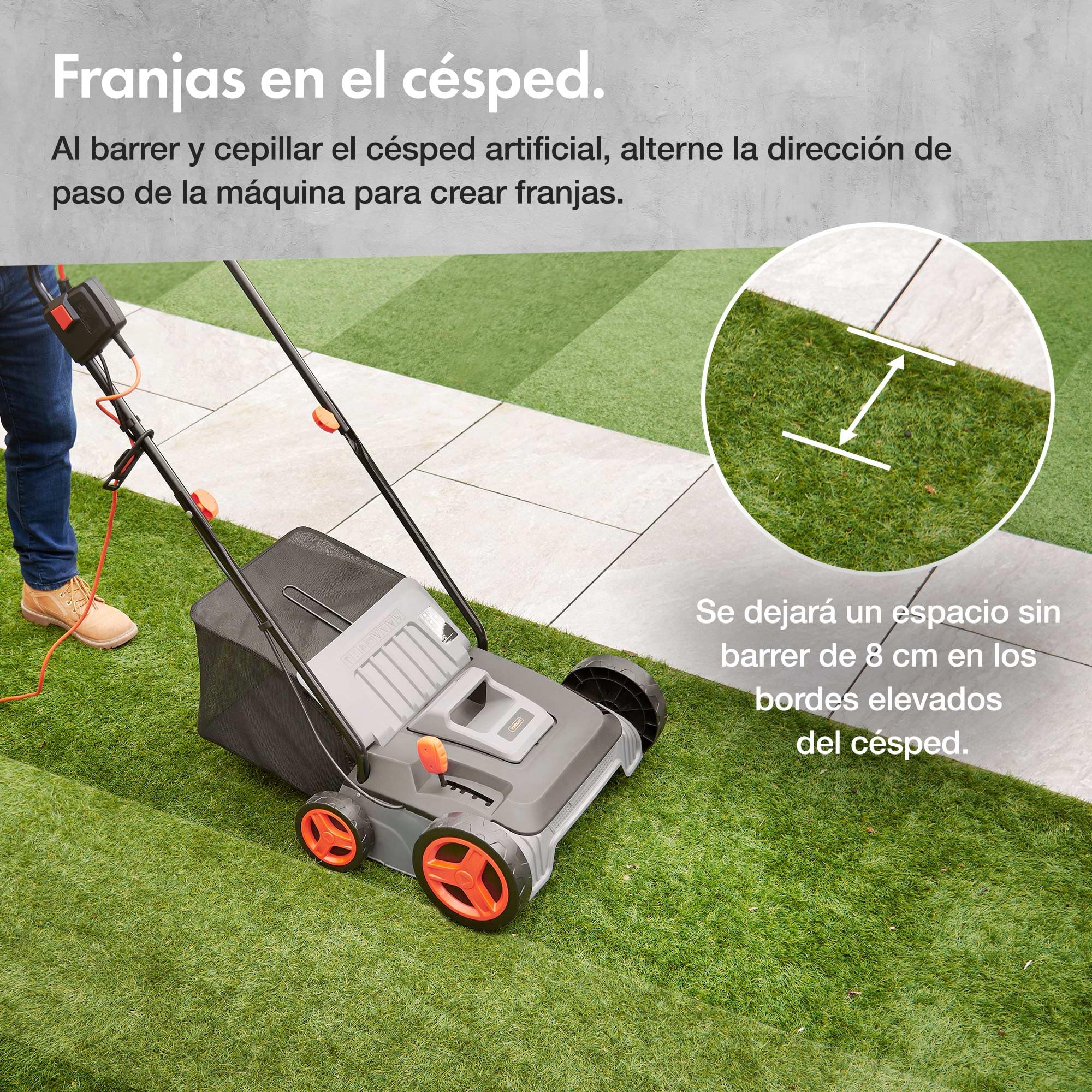 VonHaus Cepillo para Césped Artificial - Peinadora Barredora de Césped Artificial con Bolsa de Recogida, 5 Alturas Ajustables, 330-380 mm de Ancho de Trabajo y Asa Plegable (1800 W)