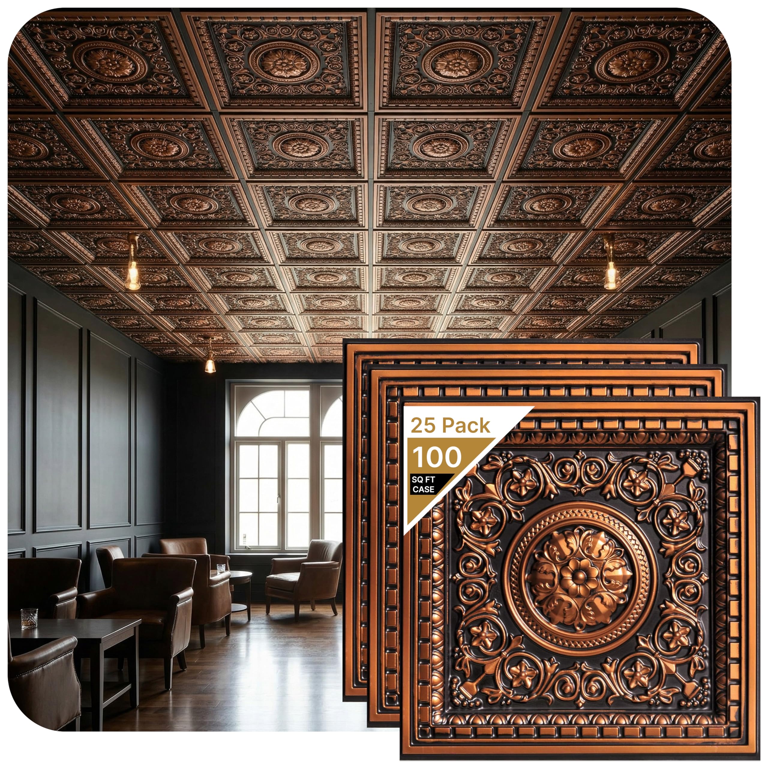 Carrelage de plafond en cuivre antique pour sublimer votre salle à manger