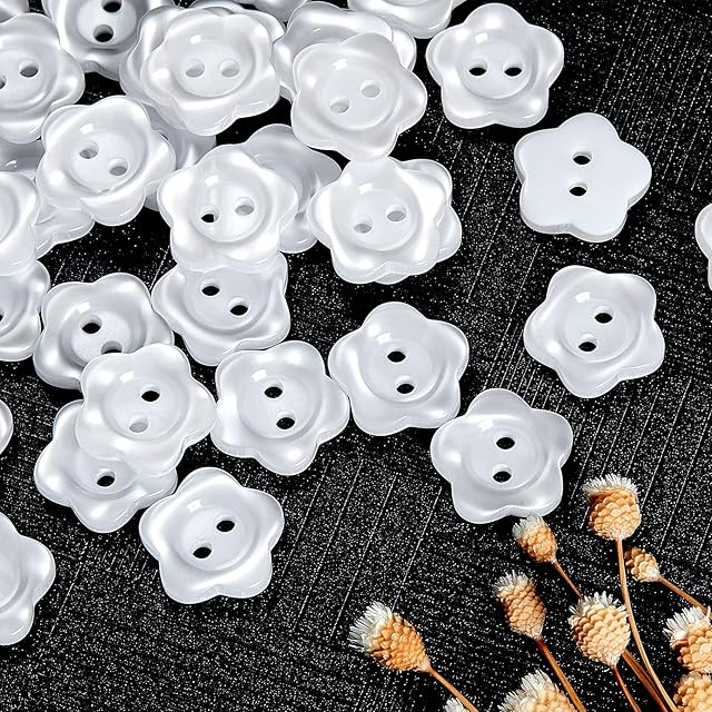 WILLBOND 40 Pieces 2 Hole Flower Resin Button Cardigan Resin Button Pearlescent Sewing Button Baby Resin Button for Sewing Crafting Replacement Needlework Craft Embellishments (White)