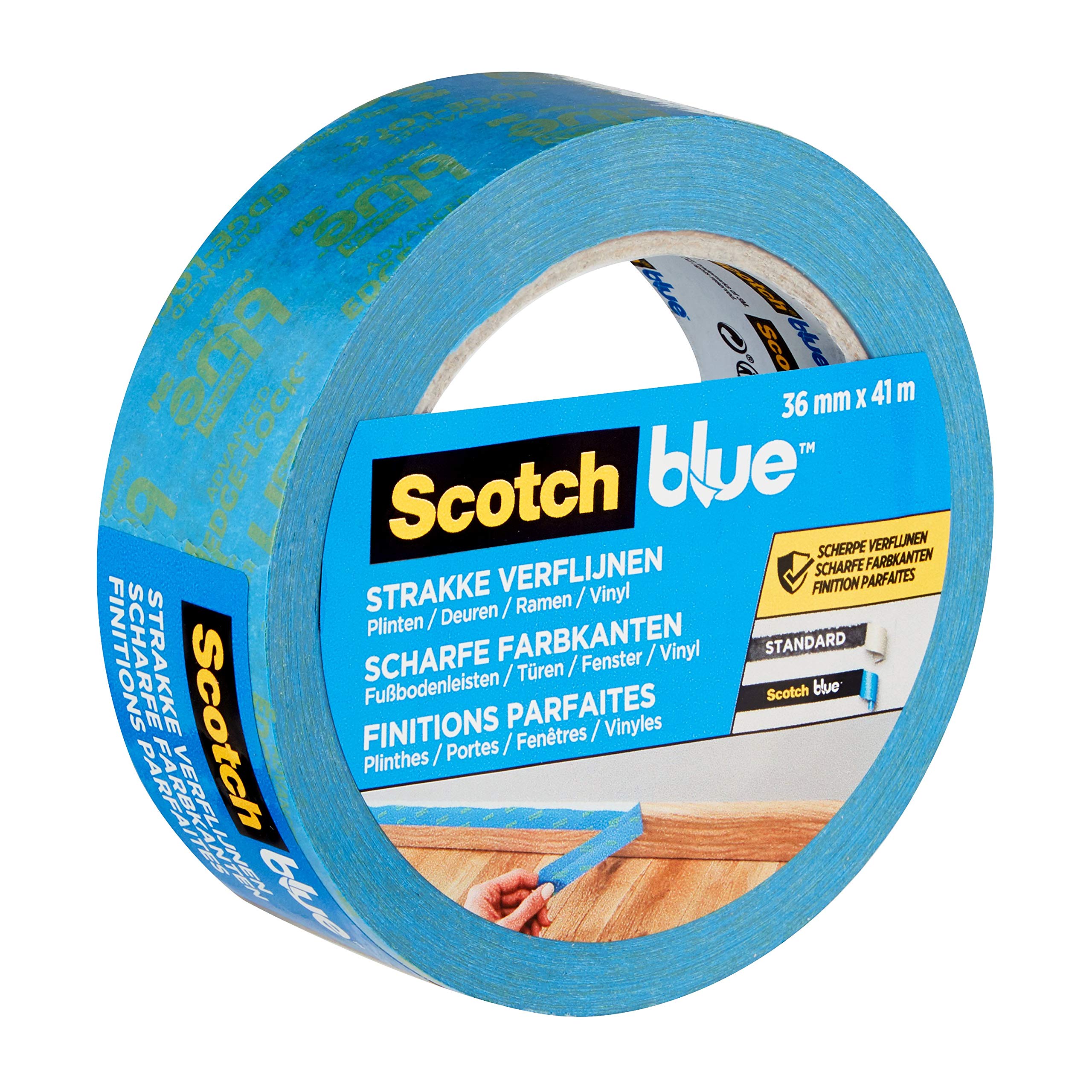ScotchBlue Painter's Masking Tape for Sharp Lines, 36 mm x 41 m, Extremely Precise Scotch Tape for Painting, Indoor and Outdoor Use, with 3M Advanced Technology, Masking Tape