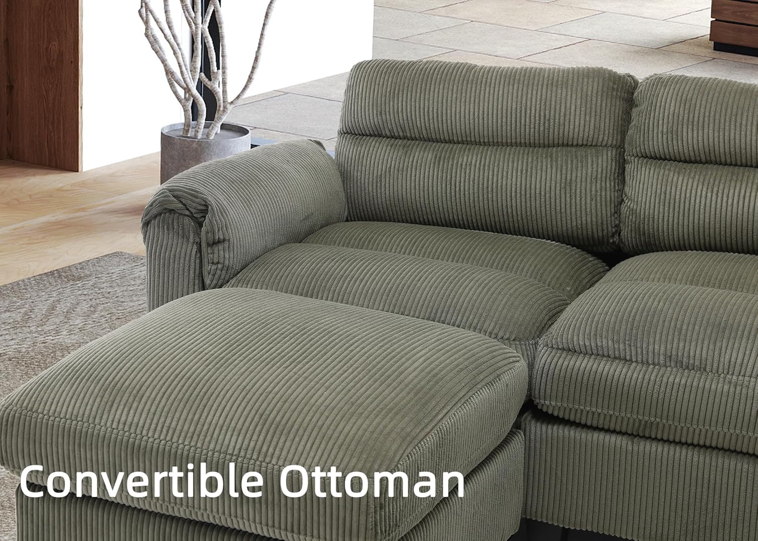 CANMOV Modular Sectional Couches with Ottoman, Convertible U Shaped Sofa Couch, 7 Seat Sofa with Chaise for Living Room,Corduroy Couch, Green Green 6+1-Seat