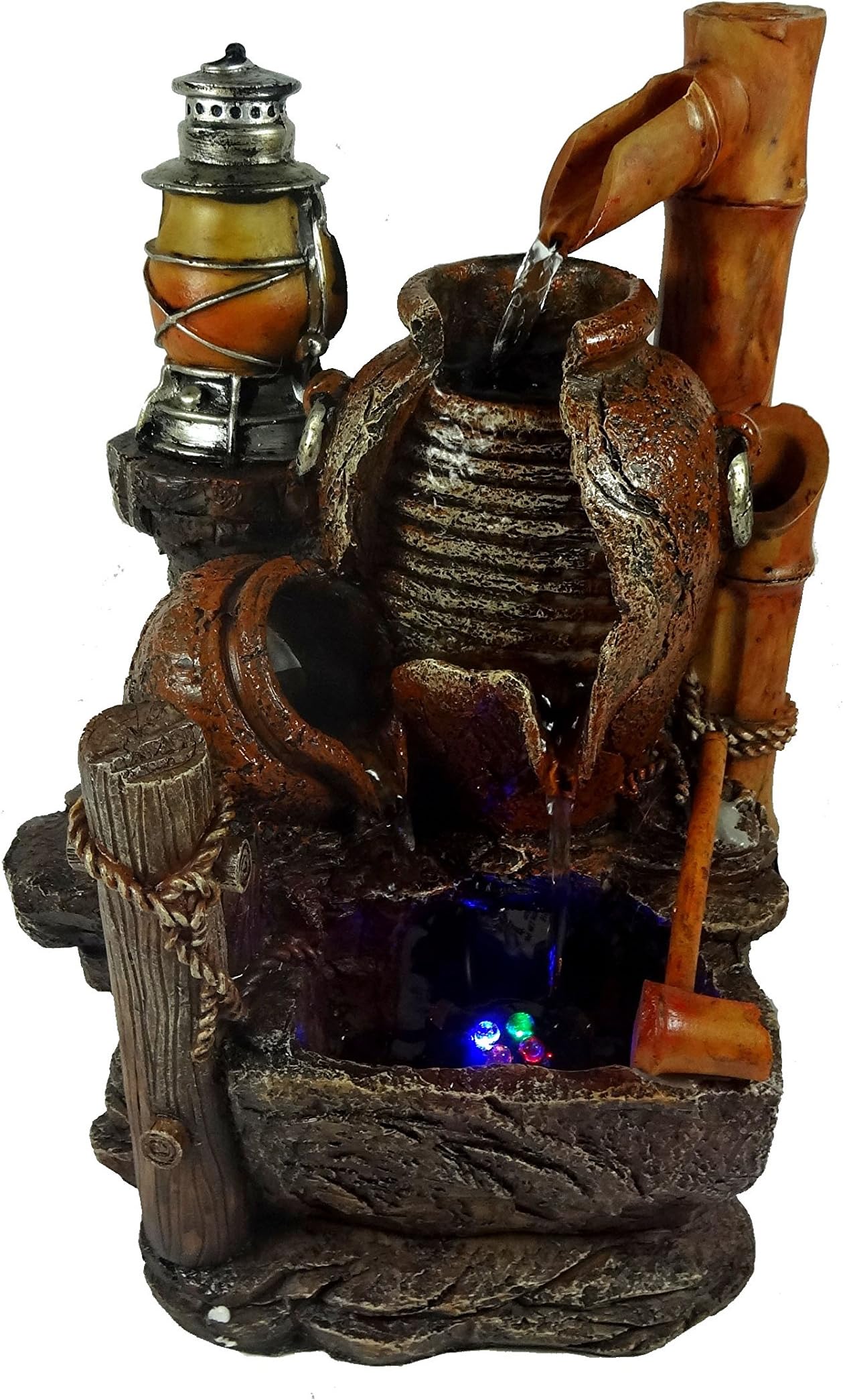Indoor Tabletop Fountain Lantern, Jars and Bamboo