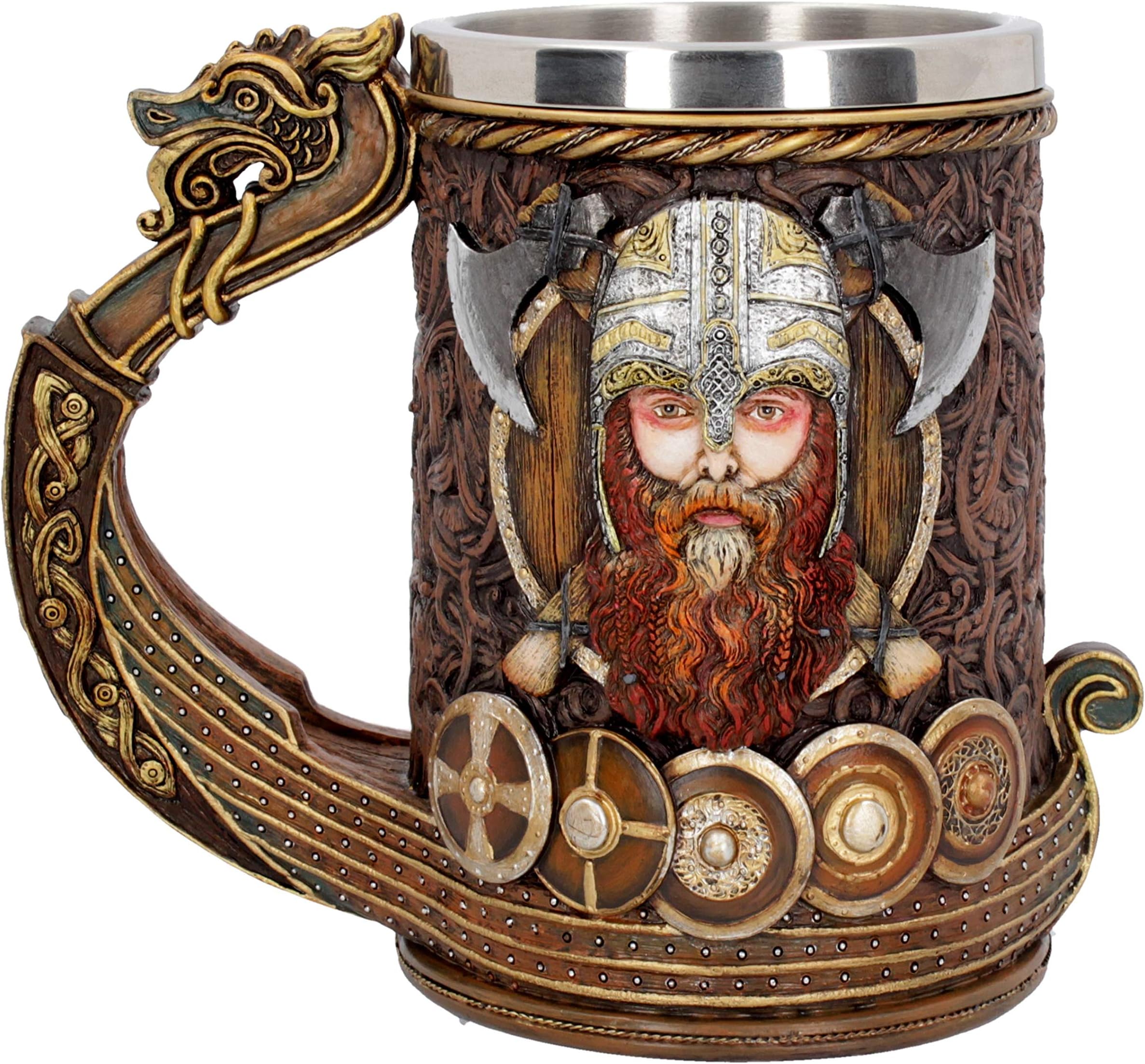 Drakkar Viking Dragon Boat Tankard 15cm, Resin w. Stainless Steel, Painted, One Size