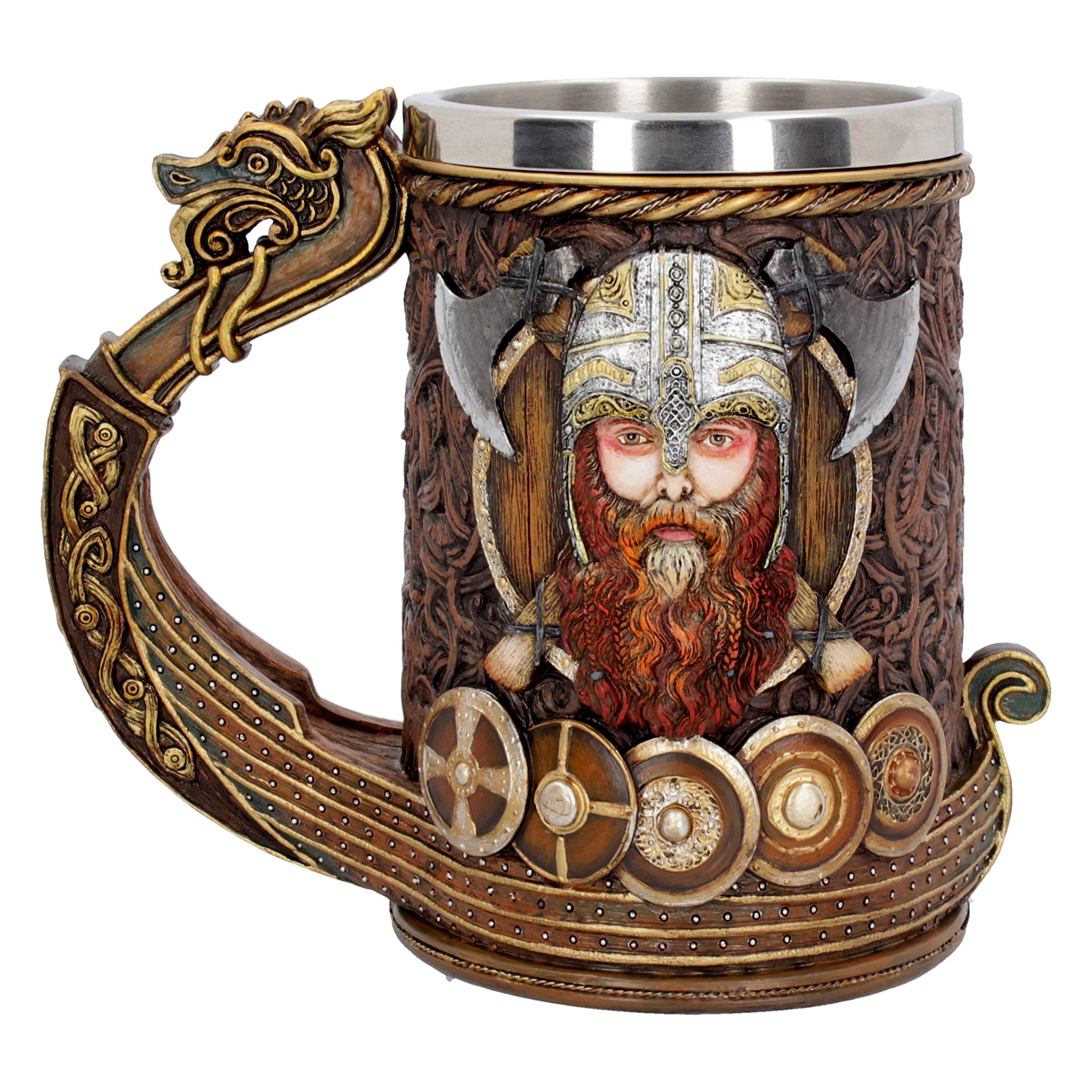 Nemesis NowDrakkar Viking Dragon Boat Tankard 15cm, Resin w. Stainless Steel, Painted, 1 Count (Pack of 1)