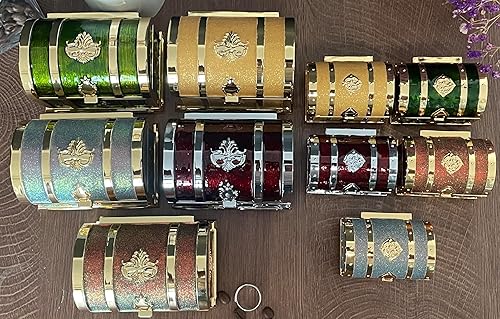 Miniatura 7 de Joyero retro arqueado vintage rectangular de metal para collar y aretes, estuche de almacenamiento para mujeres y niñas (dorado Starlight