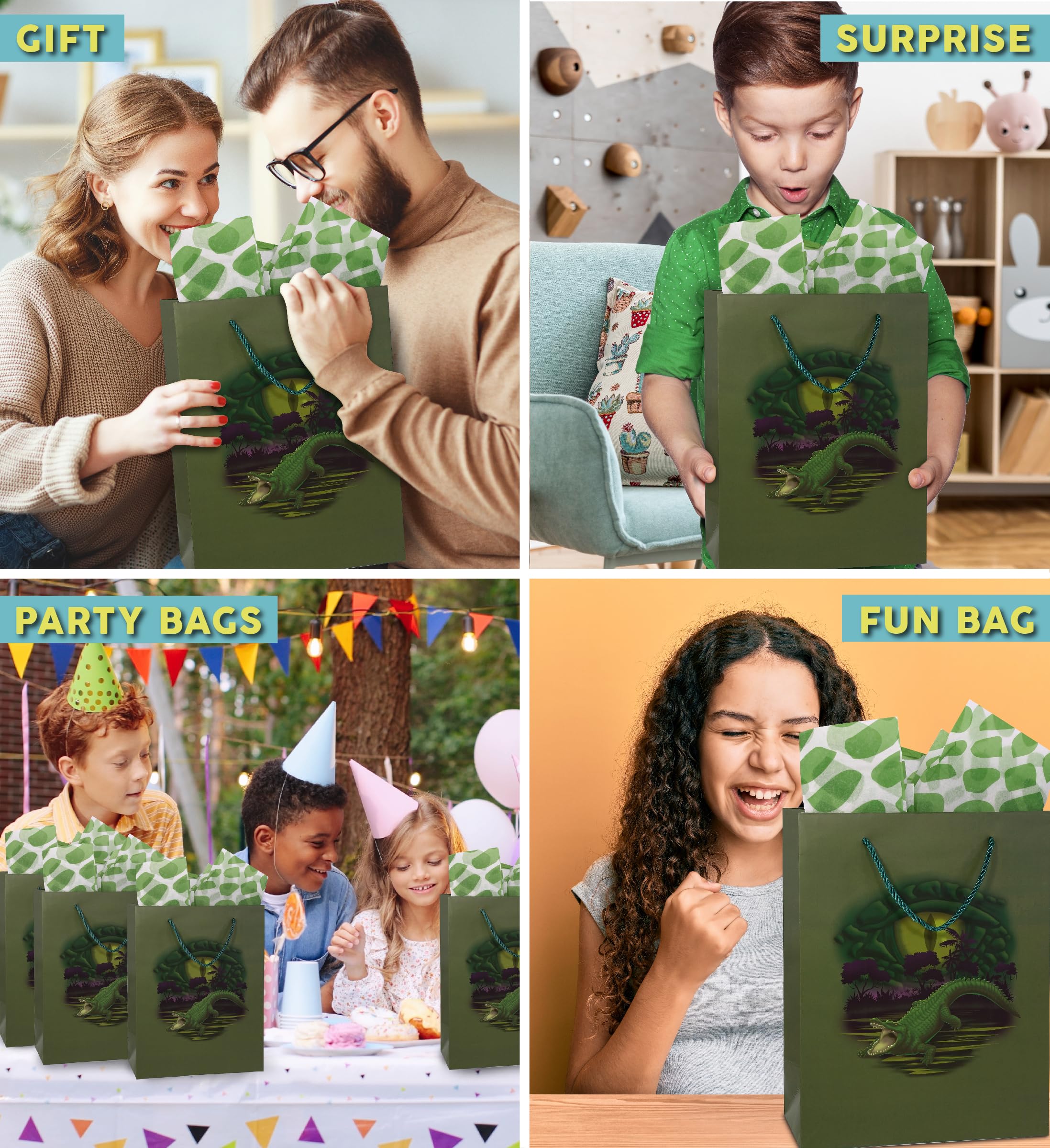Kids Birthday Wrapping Paper DolliBu Alien Gift Bag With Tissue Paper ...