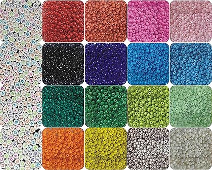 INDIKONB Opaque Seed Beads 6/0 (4 mm) and 200 Alphabet Beads for Jewellery Bracelet, Earring , Necklace , Bracelet Jewelry Making Set for Girls and Women - includes Opaque and Neon Small Multicolor Seed Beads - 16 Colors (approx 25 gm or 250-300 beads per pack) & Nylon Wire Thread for Jewelry , Embroidery Work , Art and Craft and Beading DIY Kit for Girls