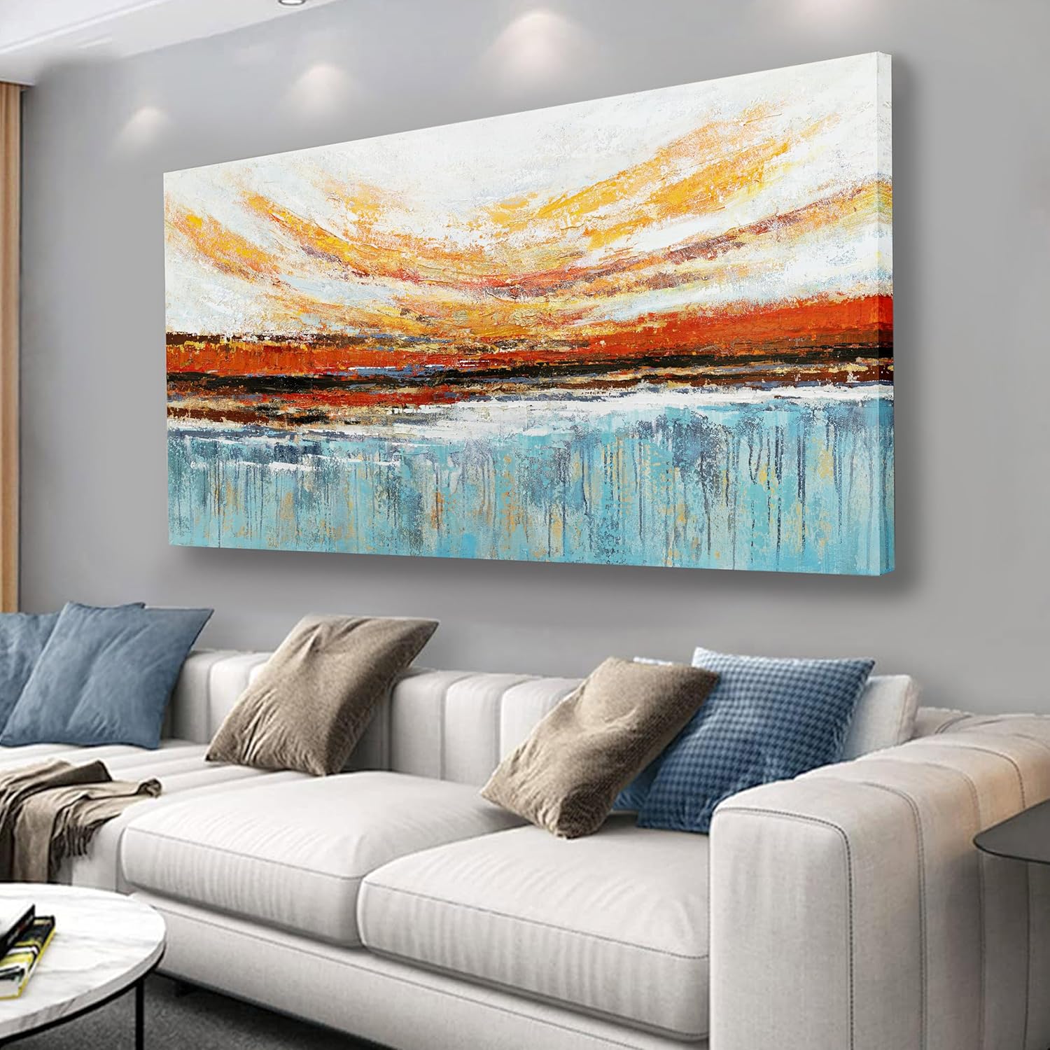 Belmrxne Large Abstract Wall Art Blue Red and Gold Canvas Painting Modern Funky Wall Decor Personalized Artwork for Living Room Bedroom Dining Room Office Home Decor 30x60 inch