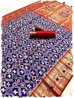 Pandadi Saree Women's Dark Purple Pure Soft Kanchivaram Paithani Silk saree With Unstitched Blouse Piece