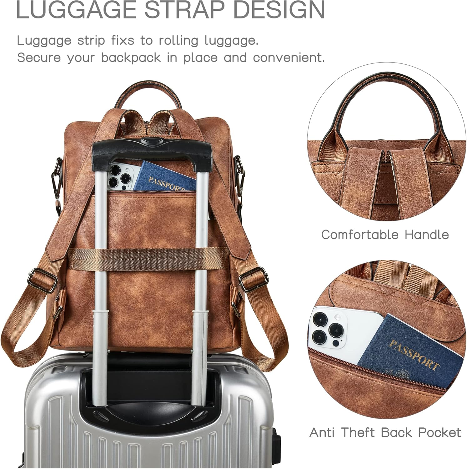 Shrrie Backpack Purse for Women Leather Backpack Fashion Designer Travel Backpack Convertible Shoulder Bag - Image 2