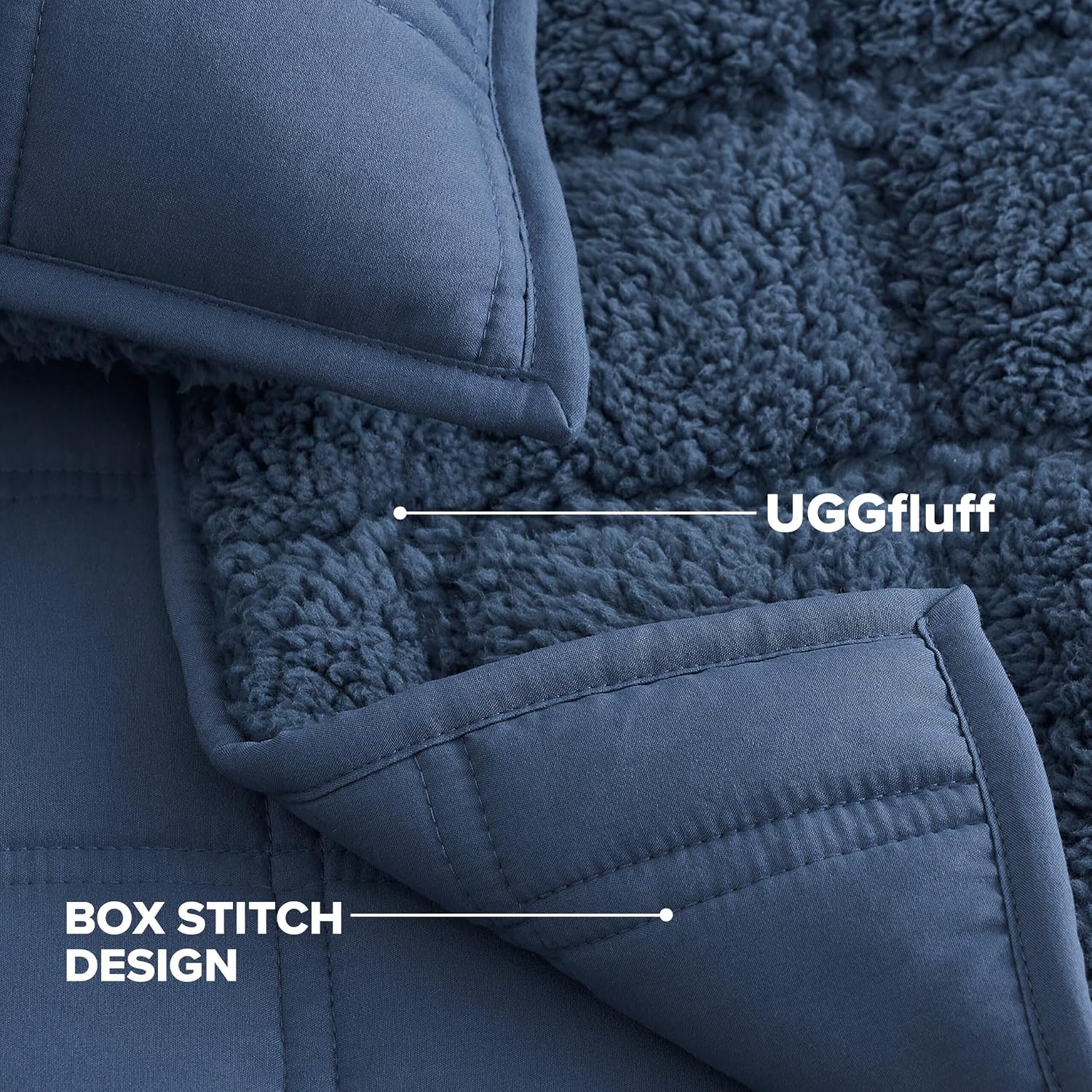UGG Twin/Twin XL Quilt Set with 1 Pillow Sham – 2 Piece Lightweight All-Season Bedspread, Ultra-Soft Fluffy Reversible Quilt Set for Dorm, Apartment & Modern Bedroom Decor, Dark Blue (Gizelle)