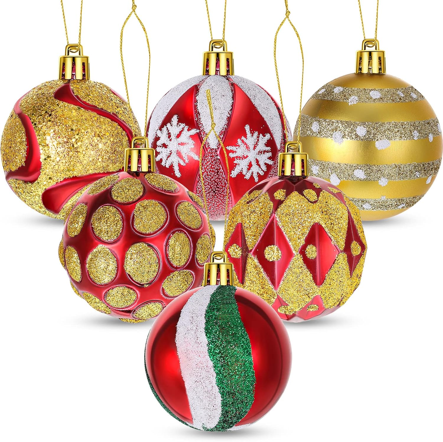 6 Pcs Traditional Red Green Gold Christmas Ball Ornaments
