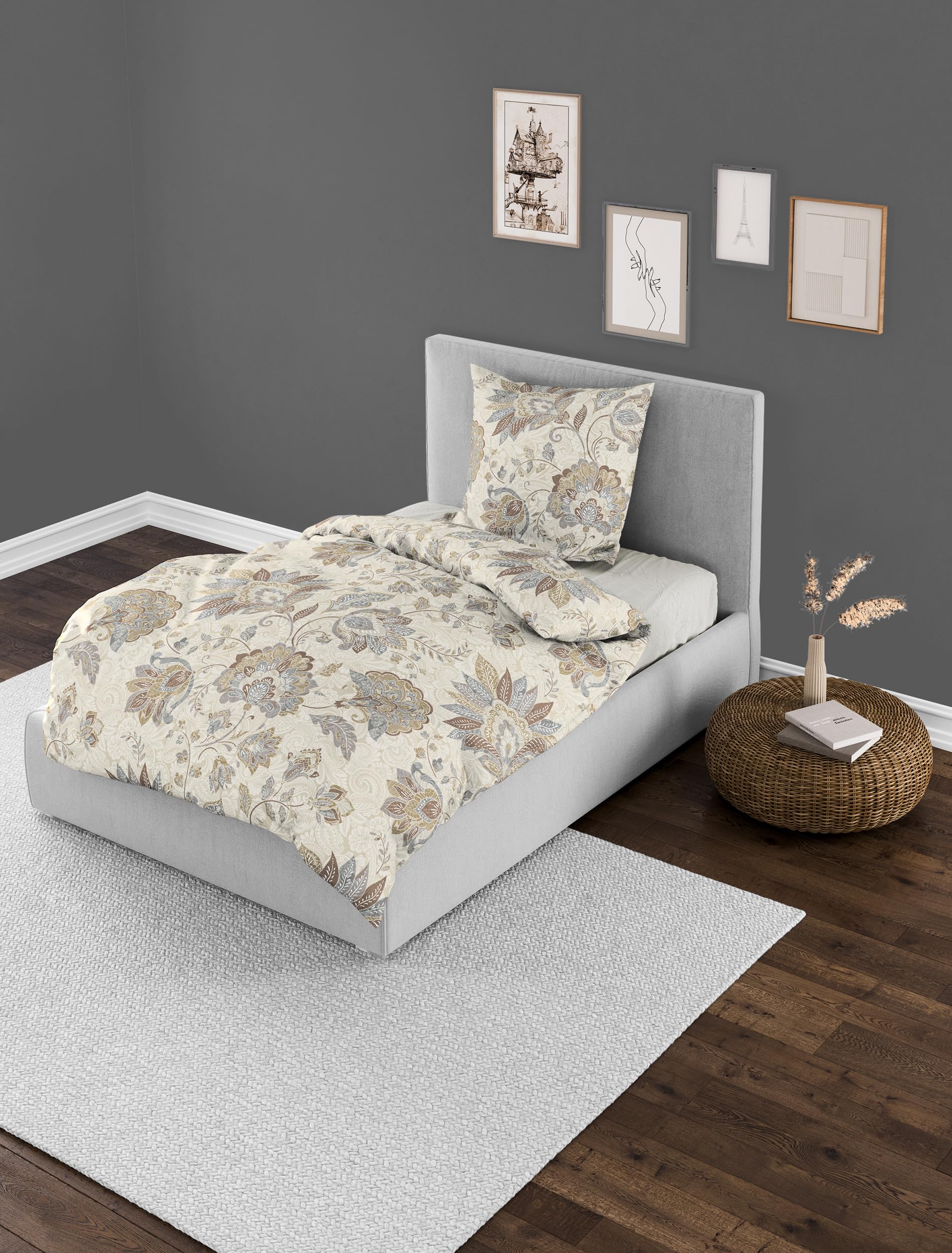 Bierbaum Bed Linen 4144, Flannelette, 100% Cotton, Designed in Germany, Sand 80, 135 x 200 + 80 x 80 cm