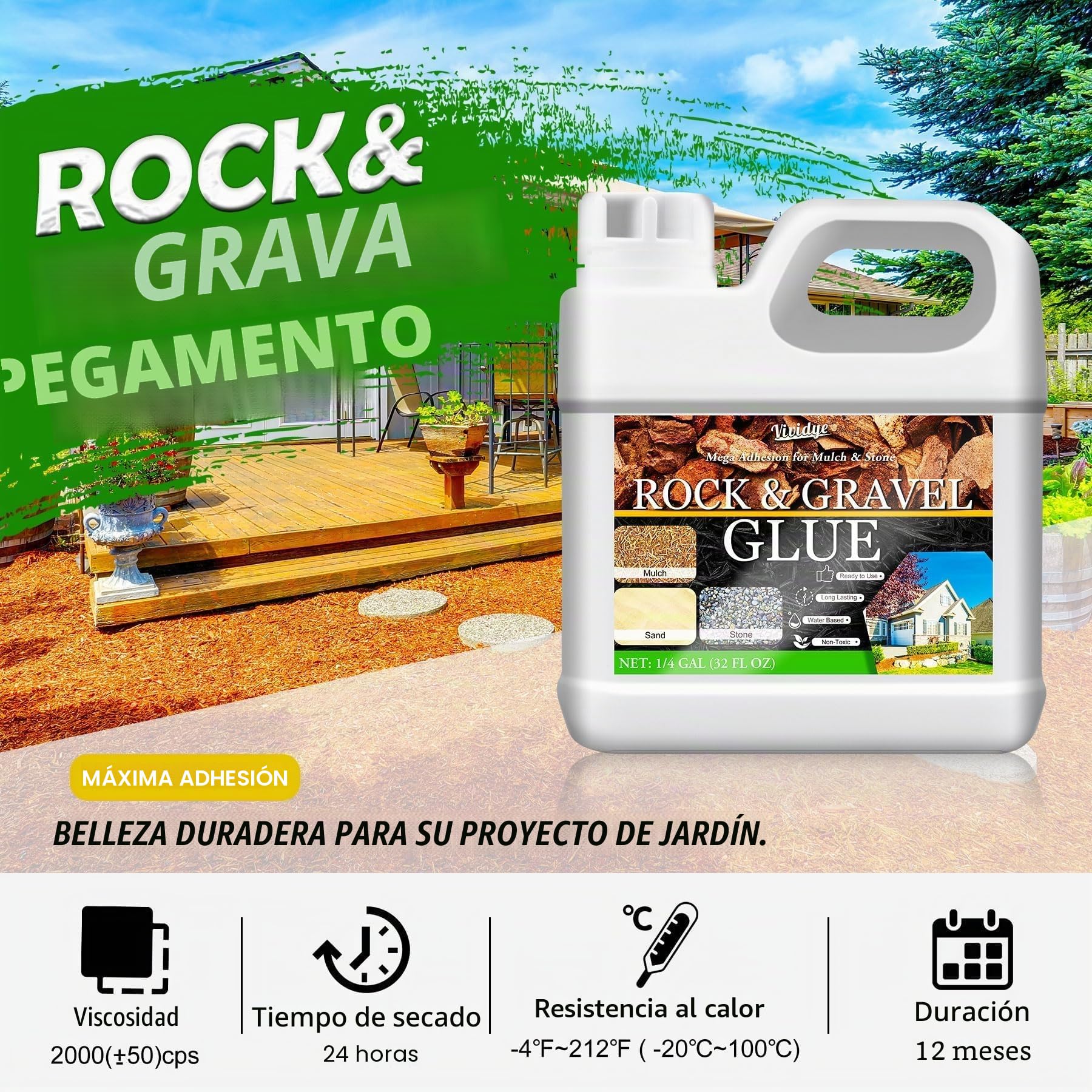 Aglutinante de Grava, 2L Estabilizador de Grava para Paisajismo, Jardinería y Senderos - Listo para Usar, Adhesivo Piedras para Fijador Grava, Corteza, Caucho y Piedras, No Tóxico y Duradero