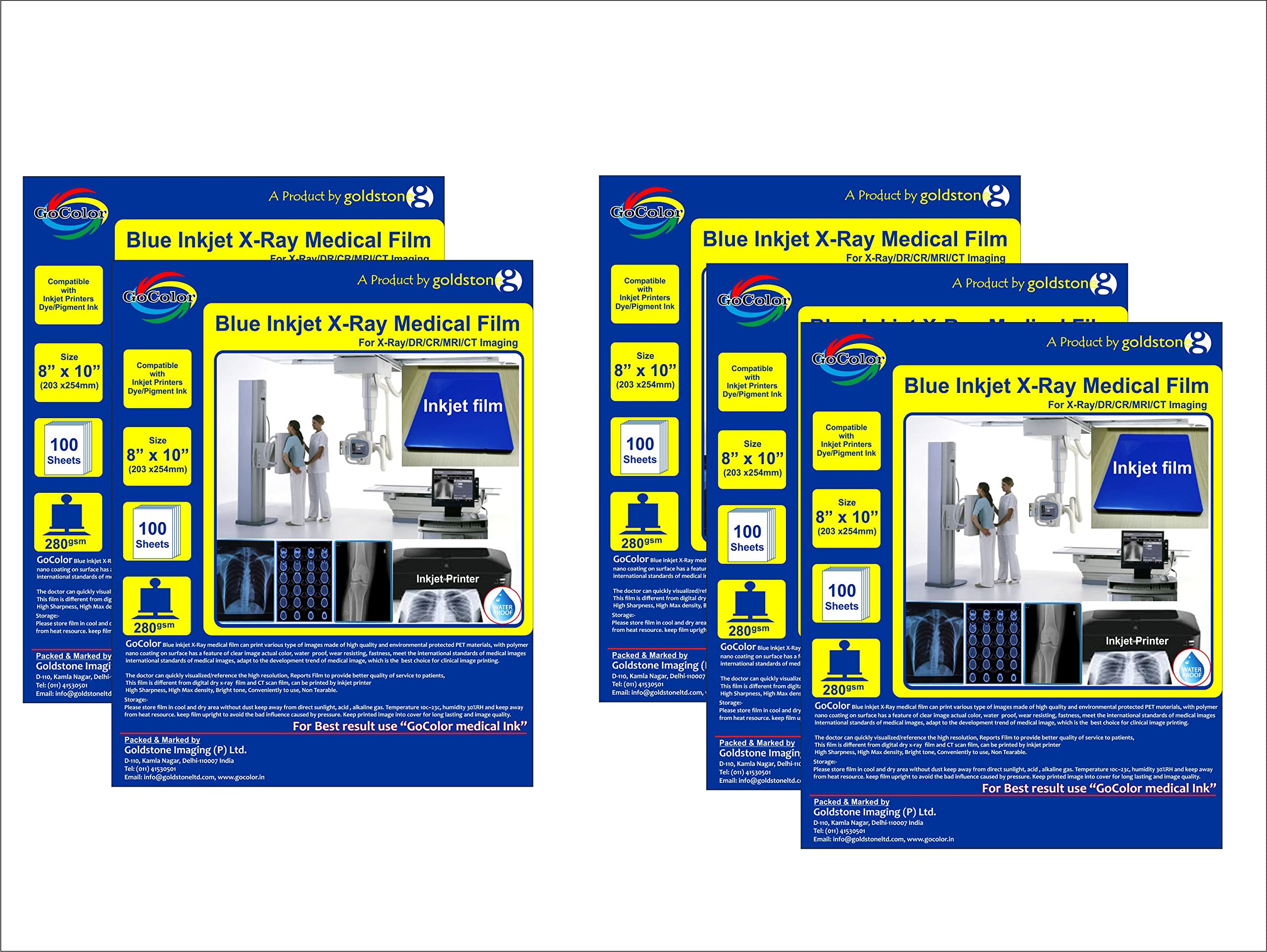 INKJET MEDICAL BLUE X RAY FILM 210MICRON / 280 GSM (IMPORTED) 8" X 10" -500 SHEETS(100SHEET X 5 PACK)