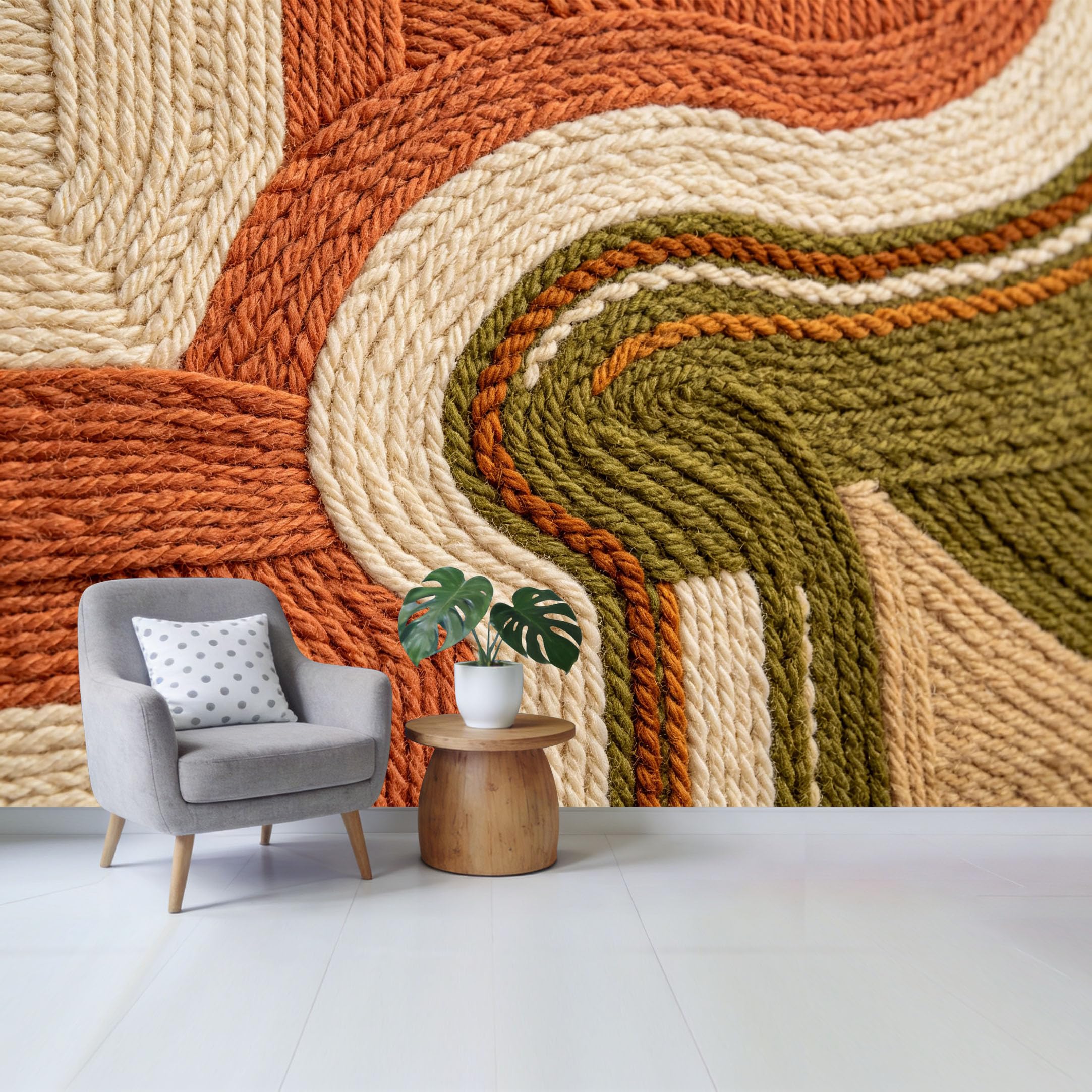 Qzlithotic Yq2605250077 Custom Size Wall Mural Abstract Woven Rope Texture Geometric Wave Pattern Textured Selfadhesive Wall Fabric Removable Wallpaper For Home Office Decor