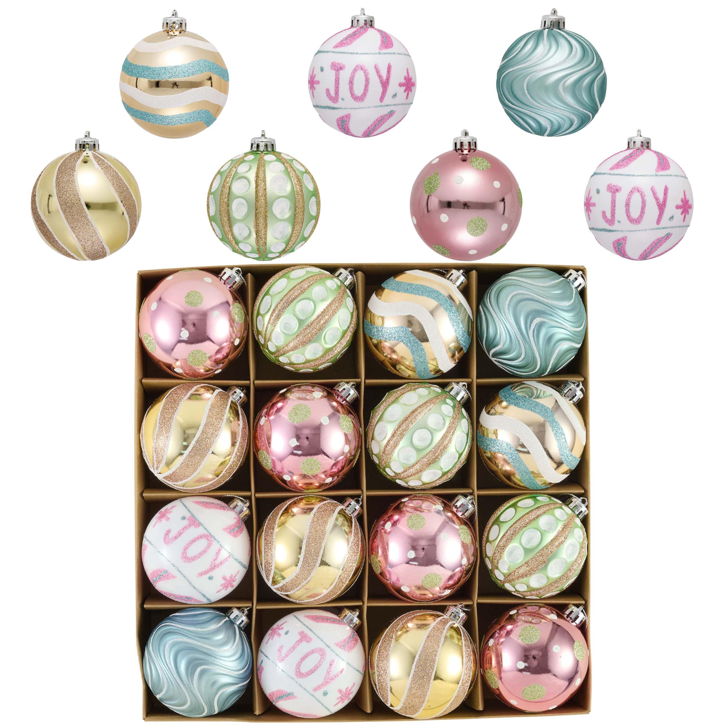 Valery Madelyn Juego de Adornos de Navidad, 16 Unidades, Colores macarrón, Pastel, inastillables, Decoraciones de árbol de Navidad, Adornos de Bola a Granel, Adornos Colgantes de 3.15 Pulgadas para