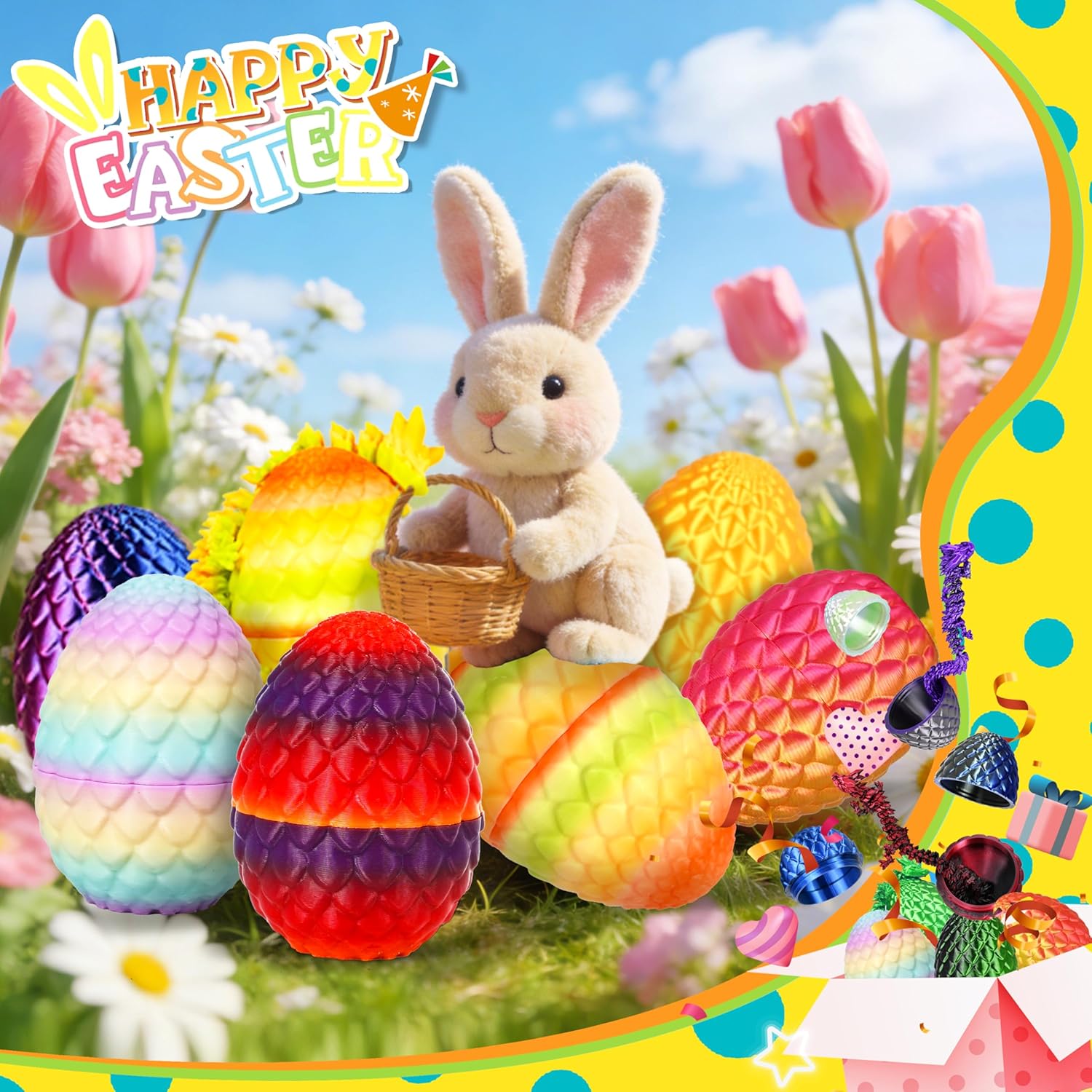 Drofex 24PCS Easter 3D Printed Dragon Eggs, Prefilled Easter Dragon Egg with Dragon Toy for Basket Stuffers, Goodie Bag Fillers, Classroom Prize Supplies, Unique Easter Basket Essentials for Kids