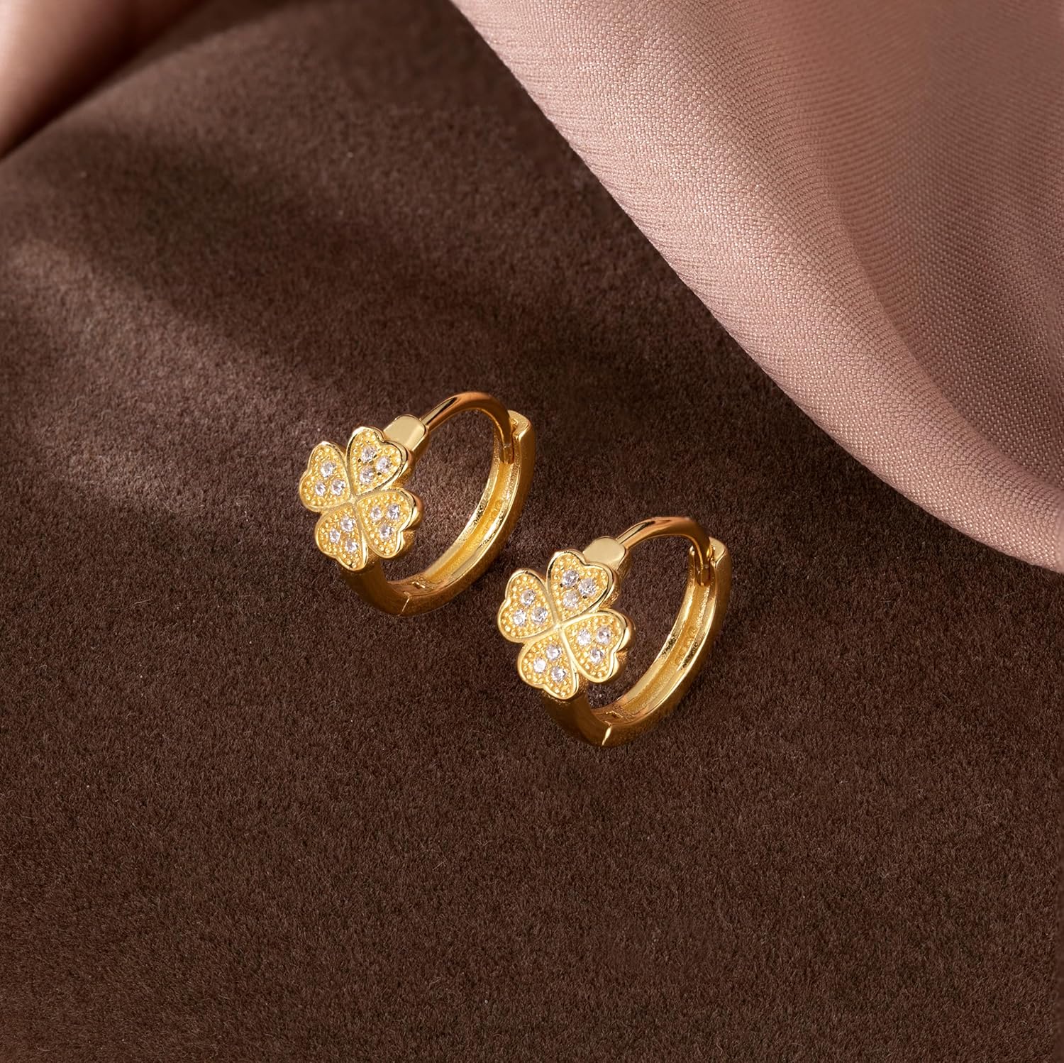 SLUYNZ Sterling Silver Small Clover Leaf Hoop Earrings for Women Teens CZ Clover Leaf Flower Hoop Earrings - Image 2