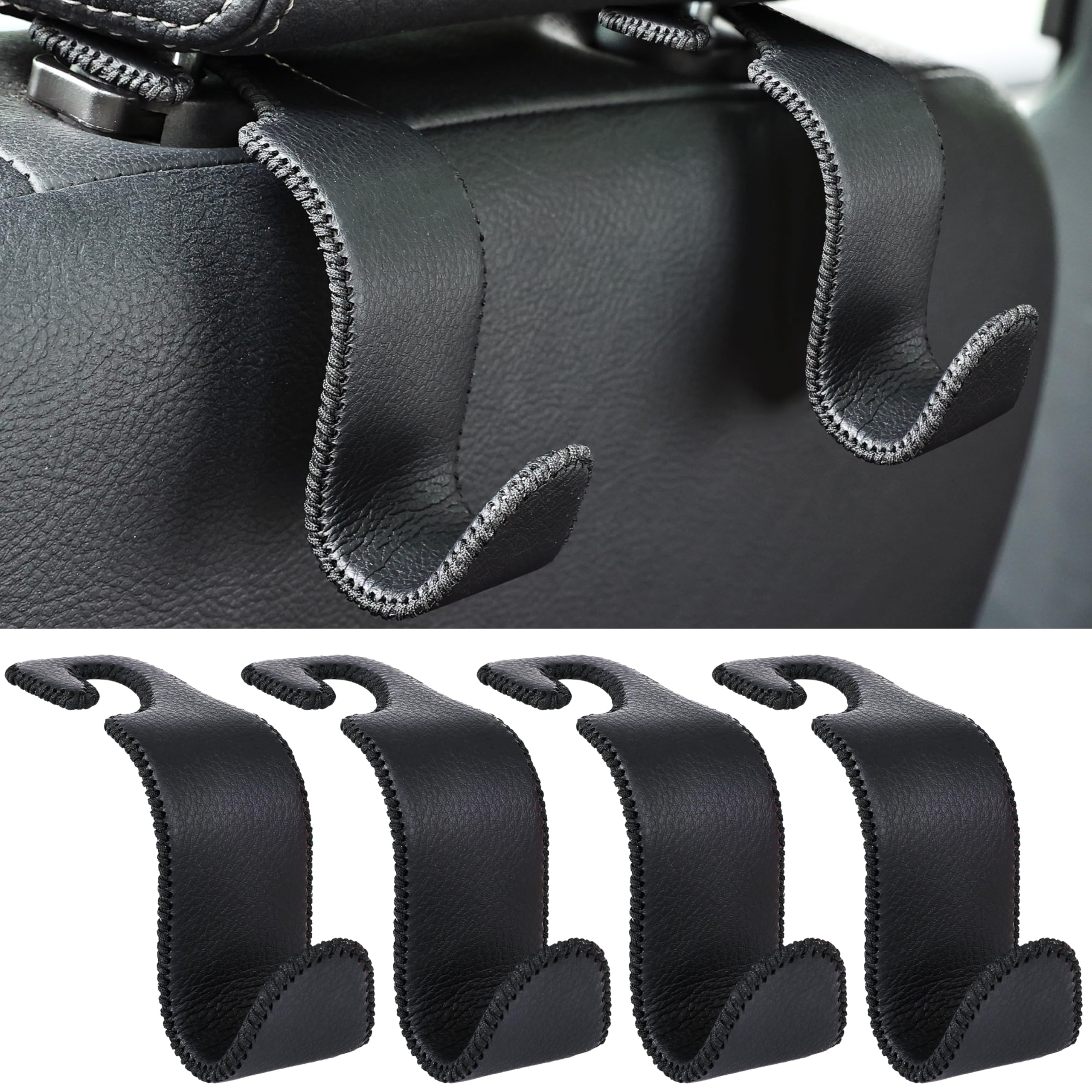 4-Pack Car Headrest Hooks Holds 55lbs Seat Storage Organizer for Bags