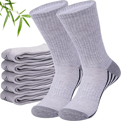 Sunew 6 pares de calcetines de bambú de viscosa, unisex acolchados cómodos tipo crew para entrenamiento y senderismo