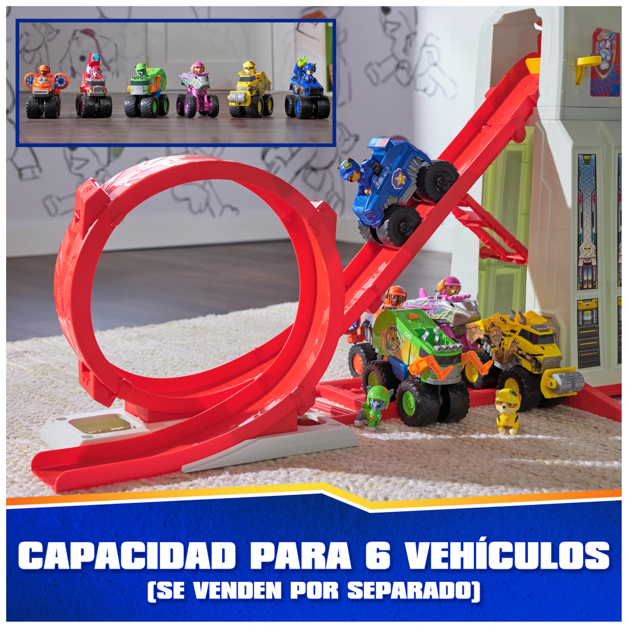 Paw Patrol Patrulla Canina - Lanzador De Vehículos Super Loop con Luces Y Sonidos + Coche Y Figura Chase | Juguetes Patrulla Canina | Juguetes Niños 3 Años O Más | Regalos Niños 3 Años O Más