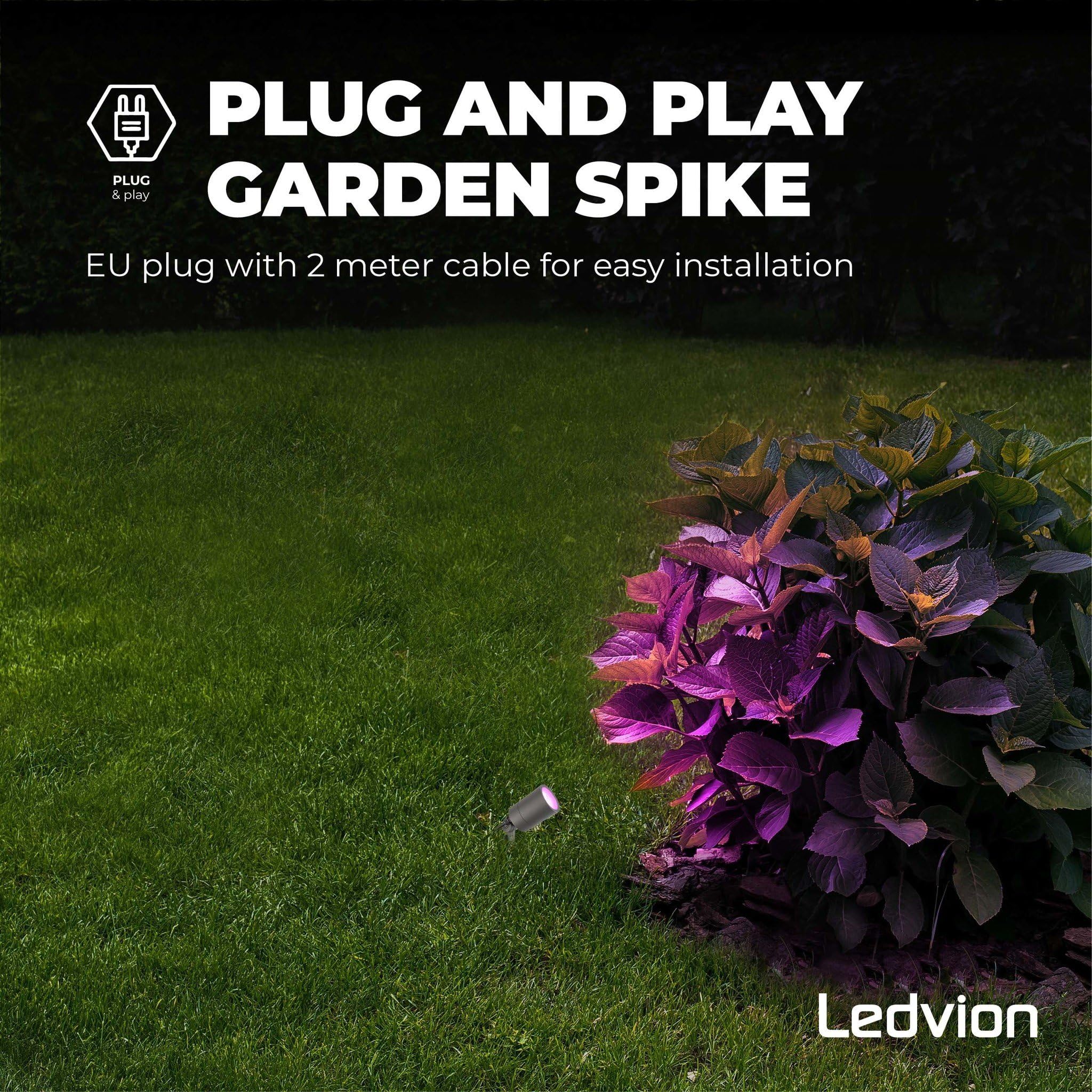 Ledvion - Focos LED de Tierra RGBWW, Antracita, IP65, 5W, RGBWW, Cable de 2 Metros, LED Spotlight, Foco Exterior de Jardín