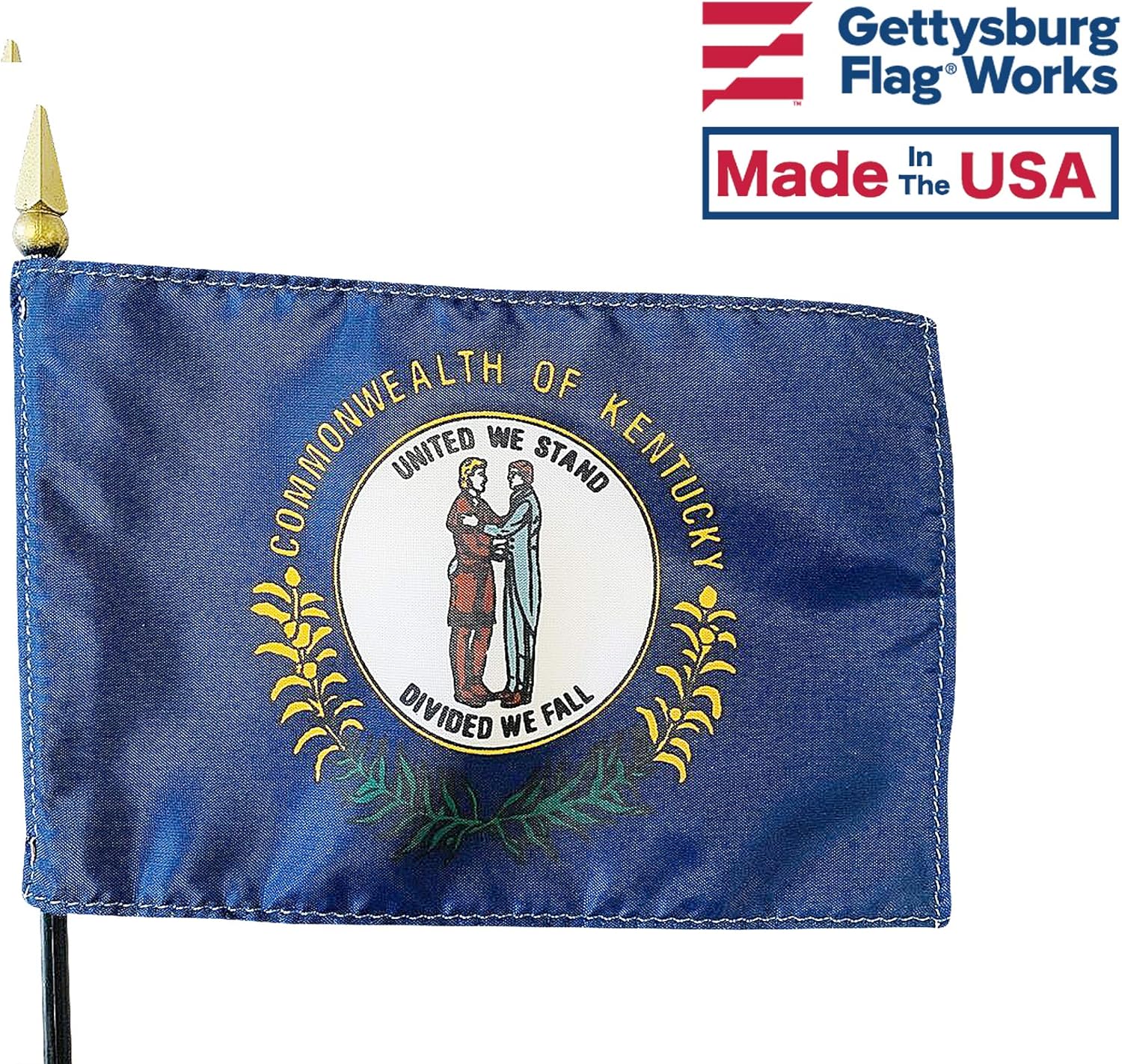 Set of 3 4x6" E-Gloss Kentucky Stick Flag with Plastic Table Base - Made in the USA