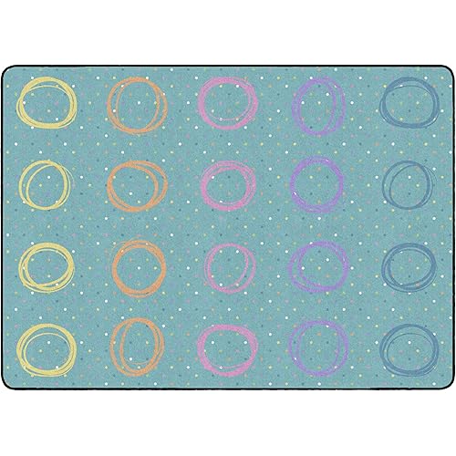 Flagship Carpets Circle Sampler Abstract Classroom Educational Area Rug for Kids and Teachers, Durable Quality for Schools, Preschool, Daycare, & Learning Centers, Seats 20, 6' x 8'4", Blue & Multi