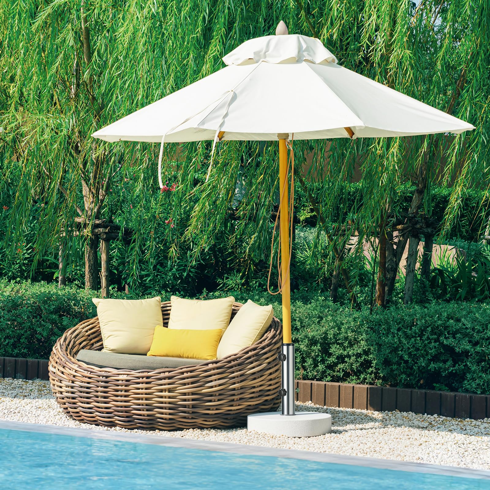 Soporte Sombrilla de Acero Inoxidable Parasol | Base Tube para Sombrilla con 3 Anillos Reductores de PVC (Ø32mm/40mm/50mm) para Exteriores Jardín Patio Balcón