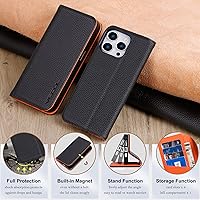 Vista 8 de VISOUL Pebbled - Funda de piel auténtica para iPhone 15 Pro Max con soporte para tarjetas, funda magnética con función atril para iPhone 15 Pro Max