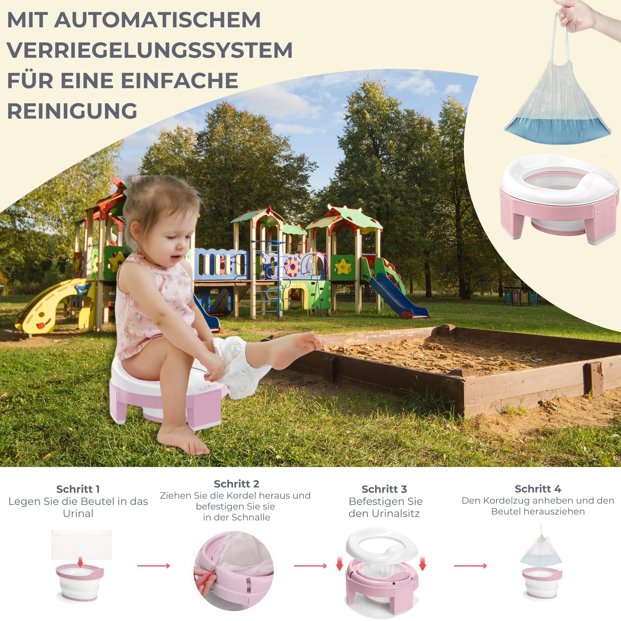 HuBorns - Faltbarer Toilettensitz Kinder - Mobile Toilette für Unterwegs Auto Leicht zu Verstauen - Potty Training Toilet mit 10 Einwegbeuteln Inklusive - Portable Potty für das Töpfchen Training