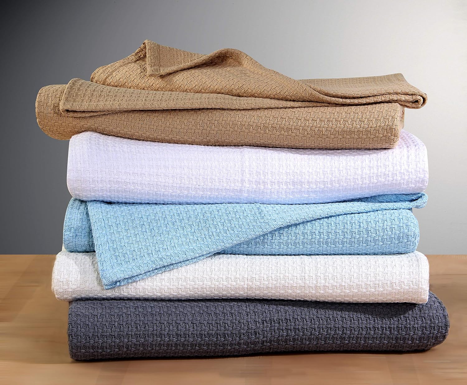 100% Cotton Basket Weave Thermal Bed Blanket Breathable Super Soft Layering All Season Light Weight for Home Decoration (Grey, King)