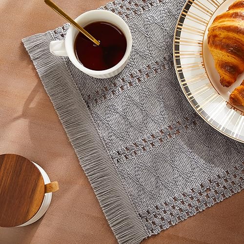 Miniatura 14 de ZeeMart Juego de 4 manteles individuales estilo macramé boho, manteles individuales decorativos naturales de algodón de estilo granja color marfil