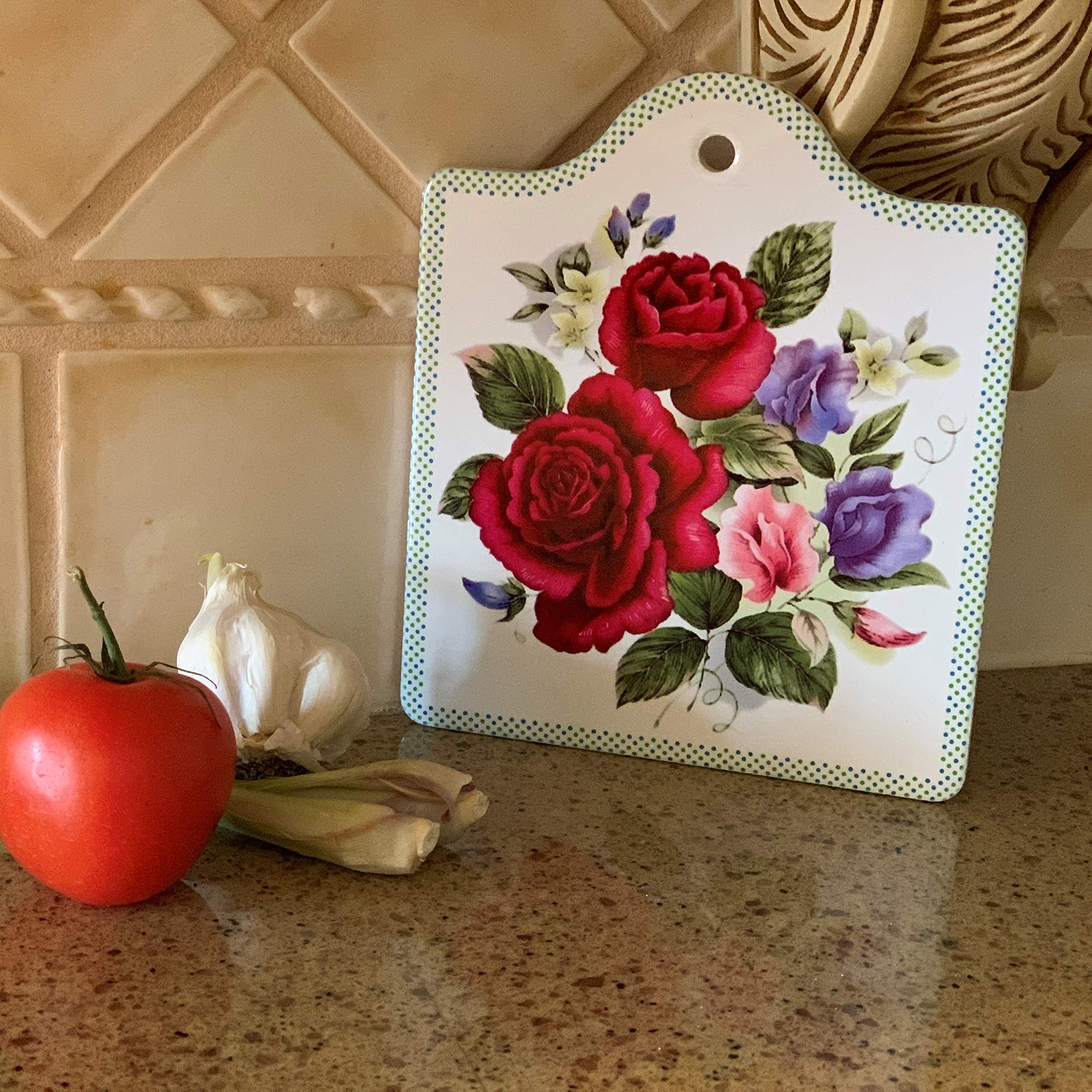 Roses Porcelain Cheeseboard with Cork Backing