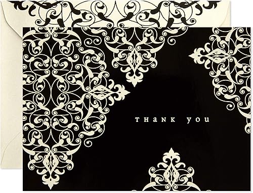 Miniatura 3 de Tarjeta de notas de agradecimiento Hallmark en cuatro diseños con 40tarjetas y sobres negro marfil Black And Ivory