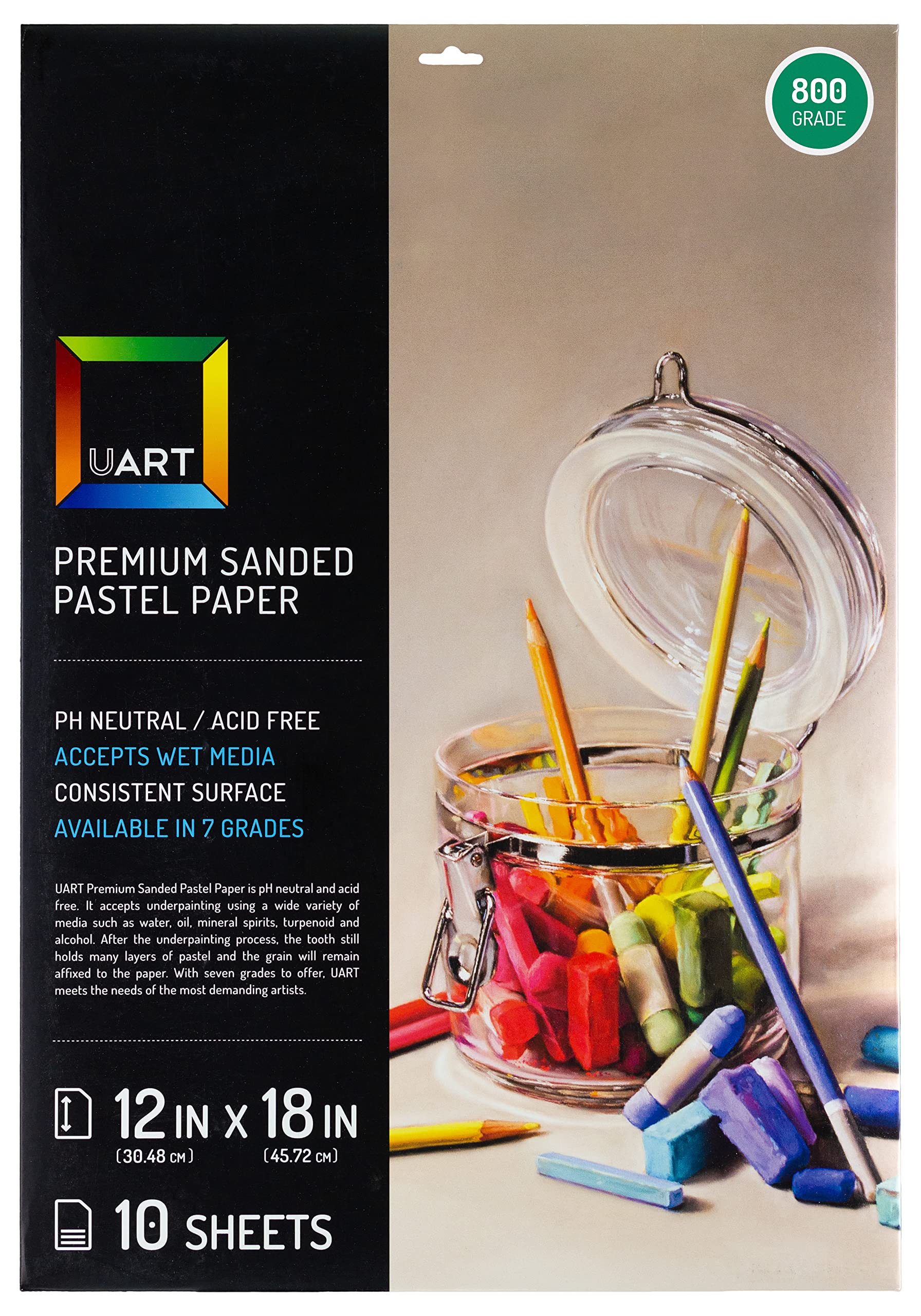 Uart Sanded Pastel Art Paper, Off-White, 12" x 18" Paper, Grit #800, 10 Sheet Pack