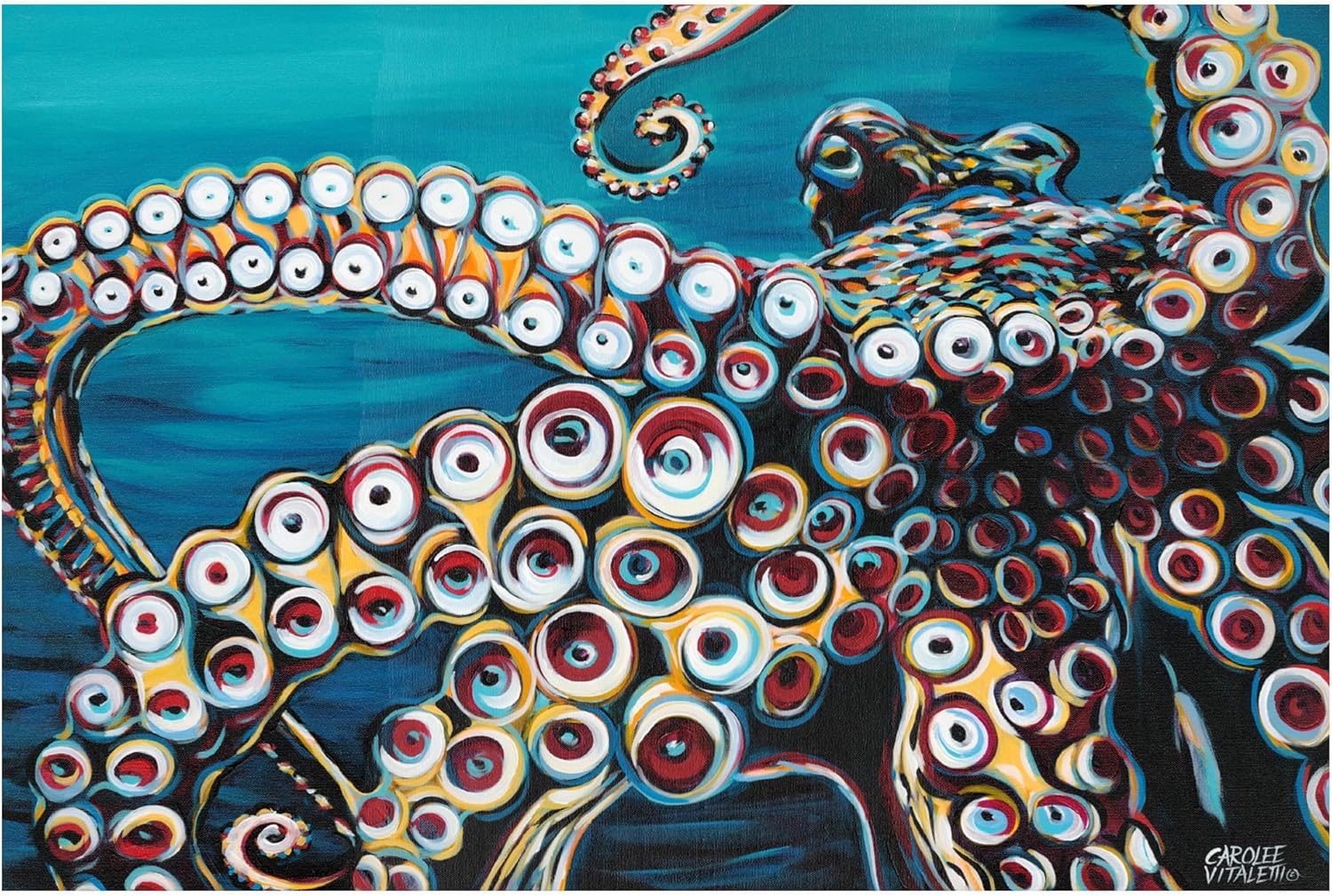 Wrapped Canvas Wall Art - Carolee Vitaletti 'Wild Octopus I' Wall Art for Living Room, Bedroom, or Office Décor -
