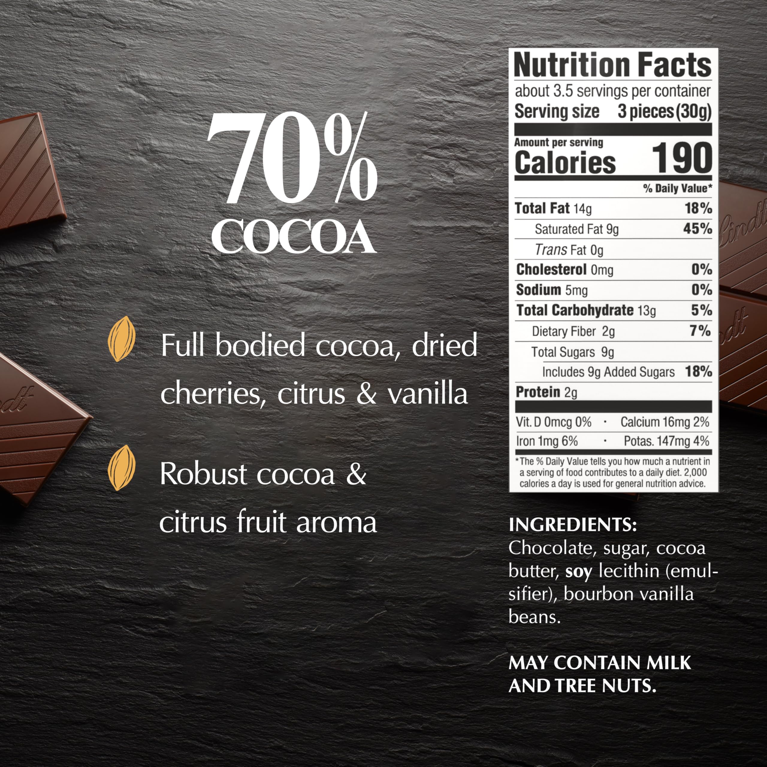 Lindt Excellence Dark Chocolate 70% Cocoa, 3.5-Ounce Packages (Pack of 12)