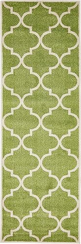 Unique Loom Trellis Collection - Alfombra marroquí de pasillo verde celosía (2 pies 7 pulgadas x 8 pies)